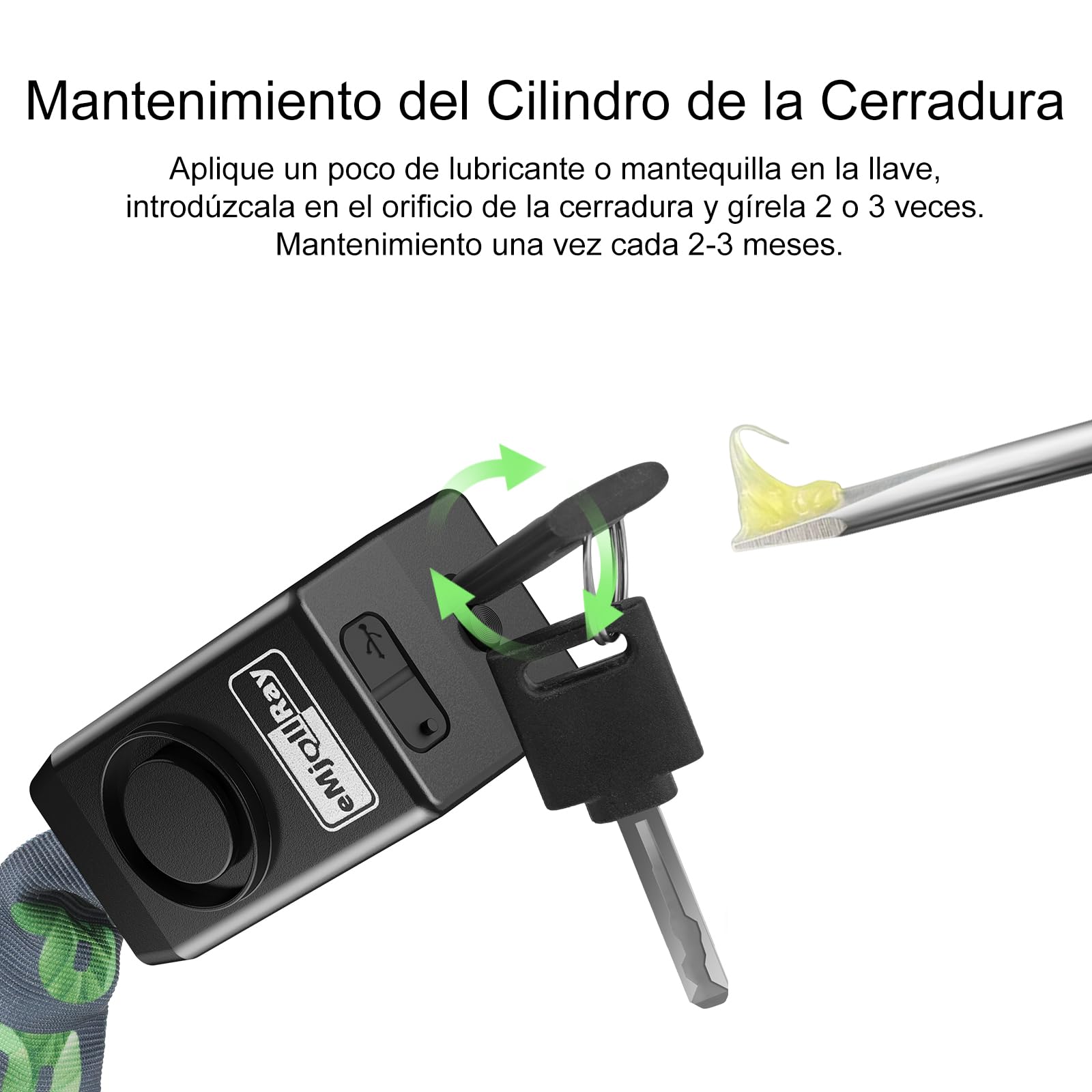 Candado de cadena para bicicleta con alarma, bloqueo antirrobo, 110 dB, seguridad de 4 pies, resistente con cable USB C y 3 llaves para bicicleta/scooter eléctrico/motocicleta