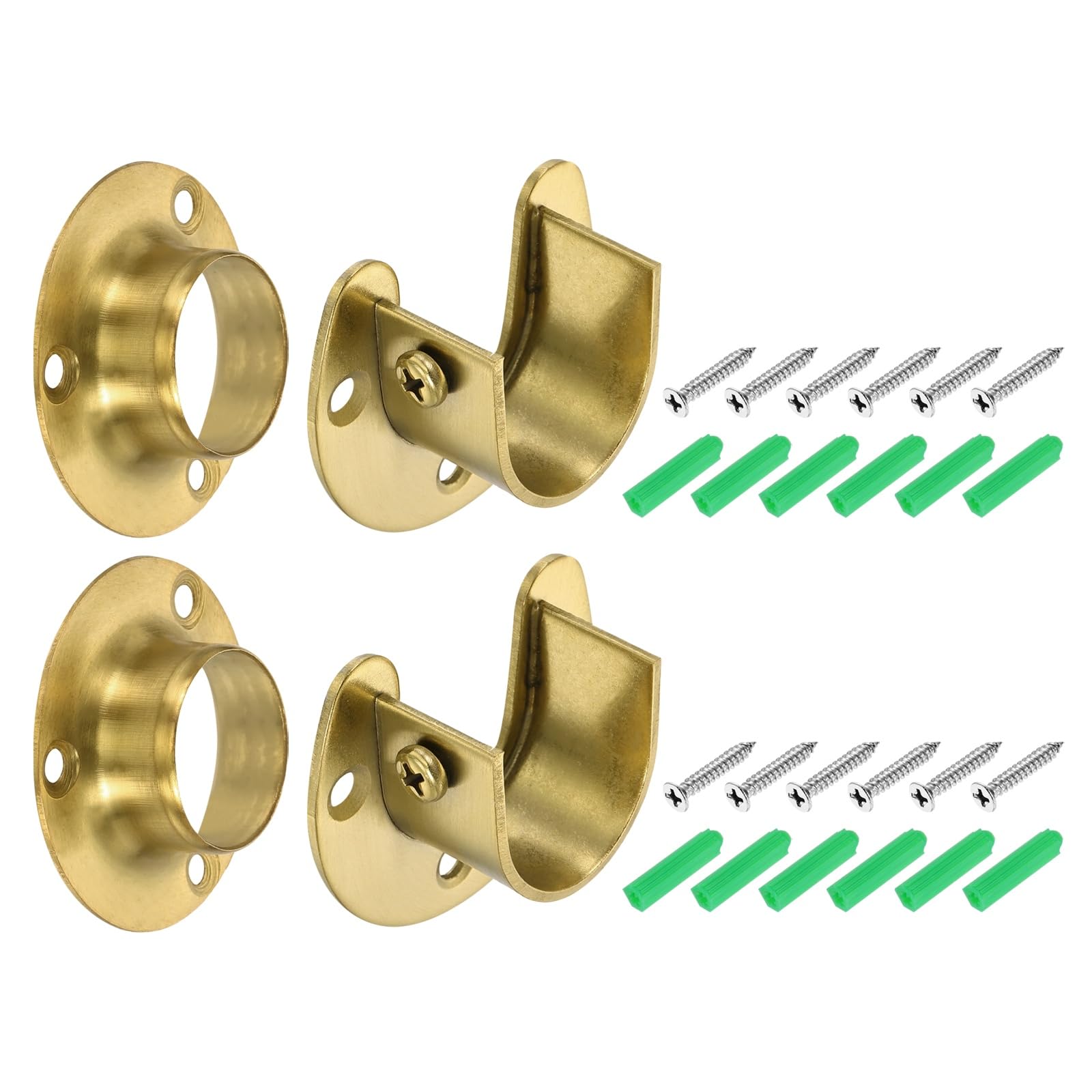 sourcing map 4Pcs Closet Pole Sockets, 1" 304 Stainless Steel Flange Rod Holder, 0.6" Height Closet Rod End Supports with Screws for Closet Wardrobe Shower Curtain, Gold