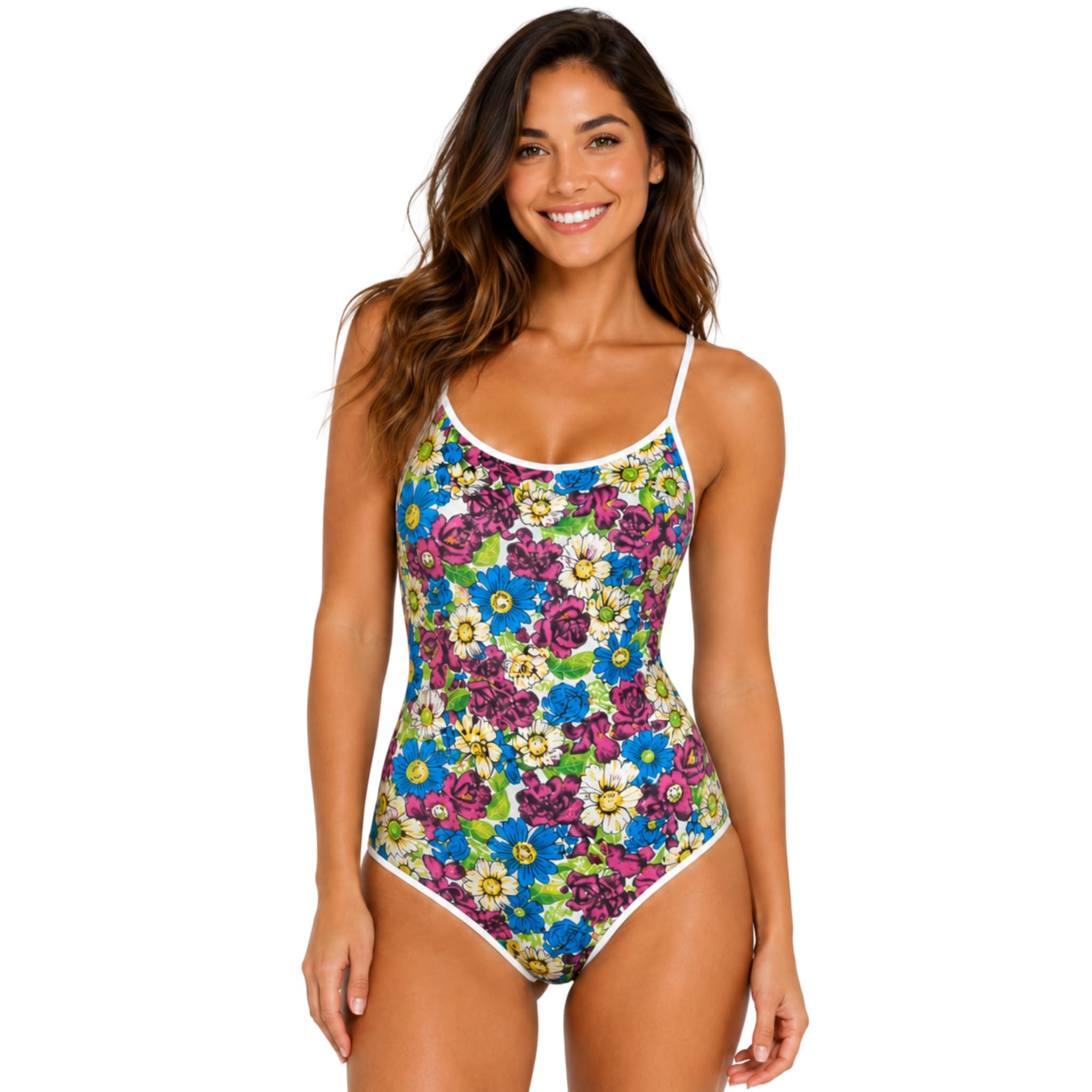 Women's Floral Print One-Piece Swimsuit, Scoop Neck with Spaghetti Straps, Beach and Pool Swimwear-image-43