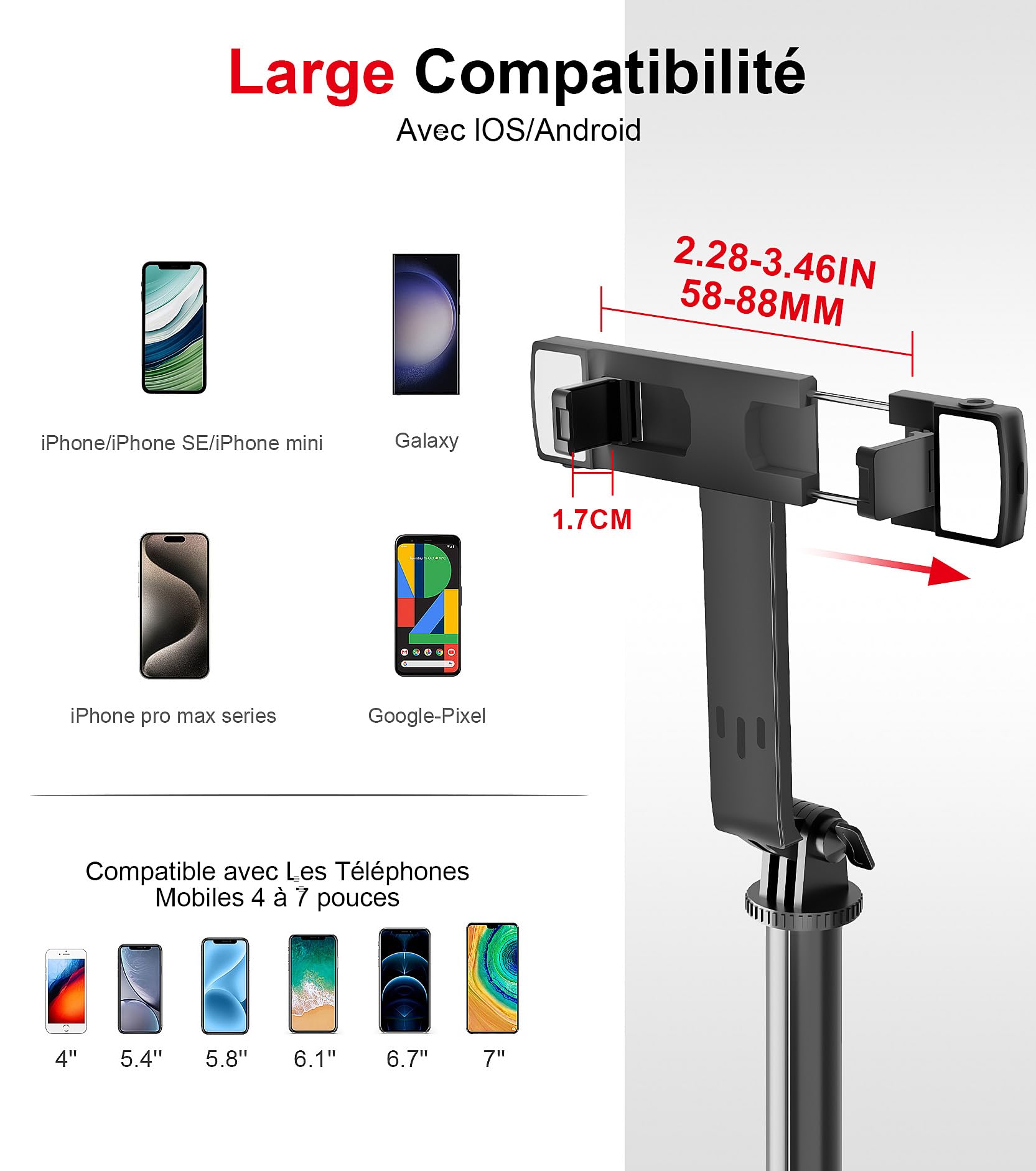 Perche à Selfie Trépied pour Smartphone - ASHINER 180cm Hauteur Support de Téléphone avec Télécommande et Lumières LED pour Voyages, Vlogs, Vidéos et Photos, Compatible avec Les iPhone et Android