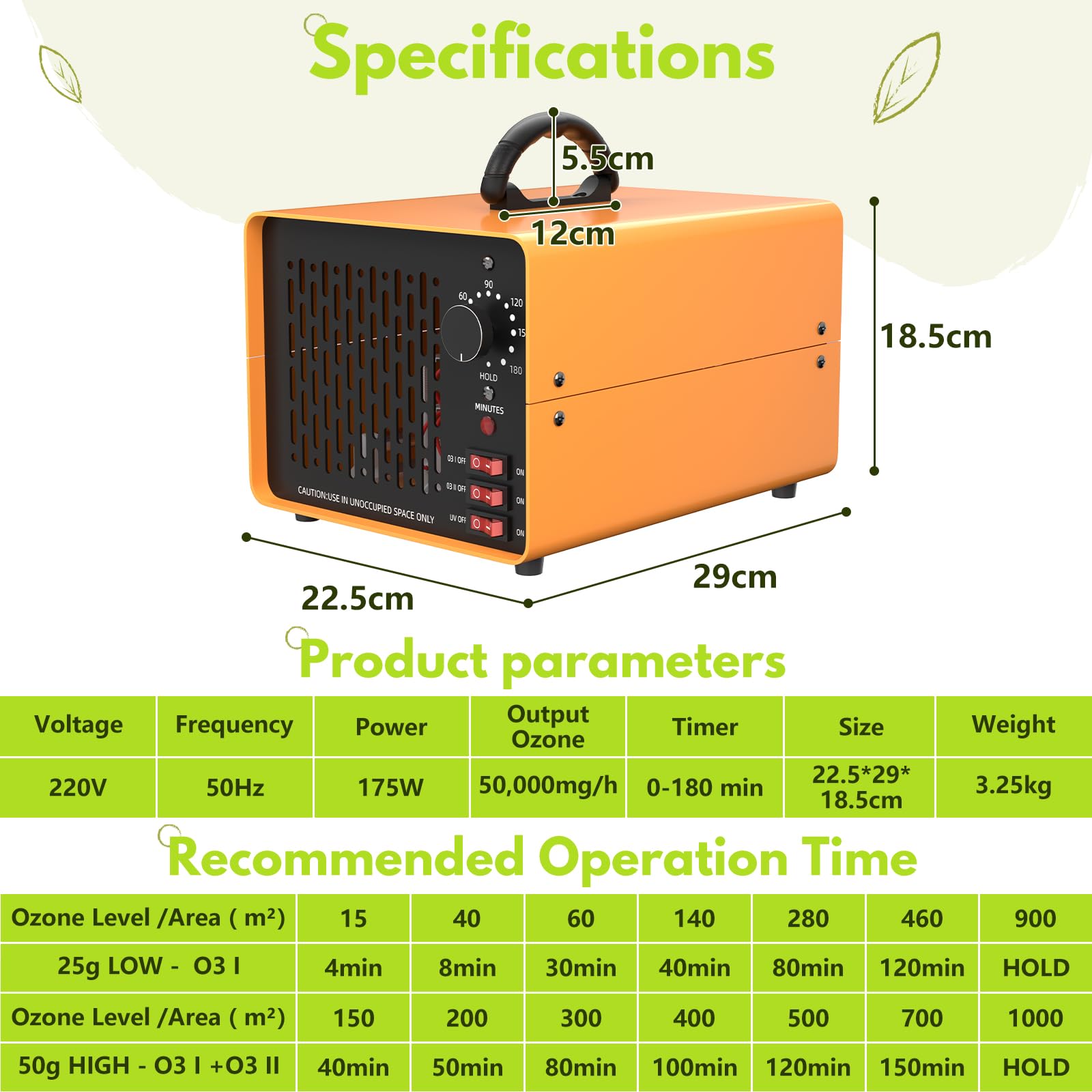 Generatore di ozono 50000 mg/h Macchina dell'ozono con 180Mins Timer per Auto Casa Fumo Pet Odor Removal