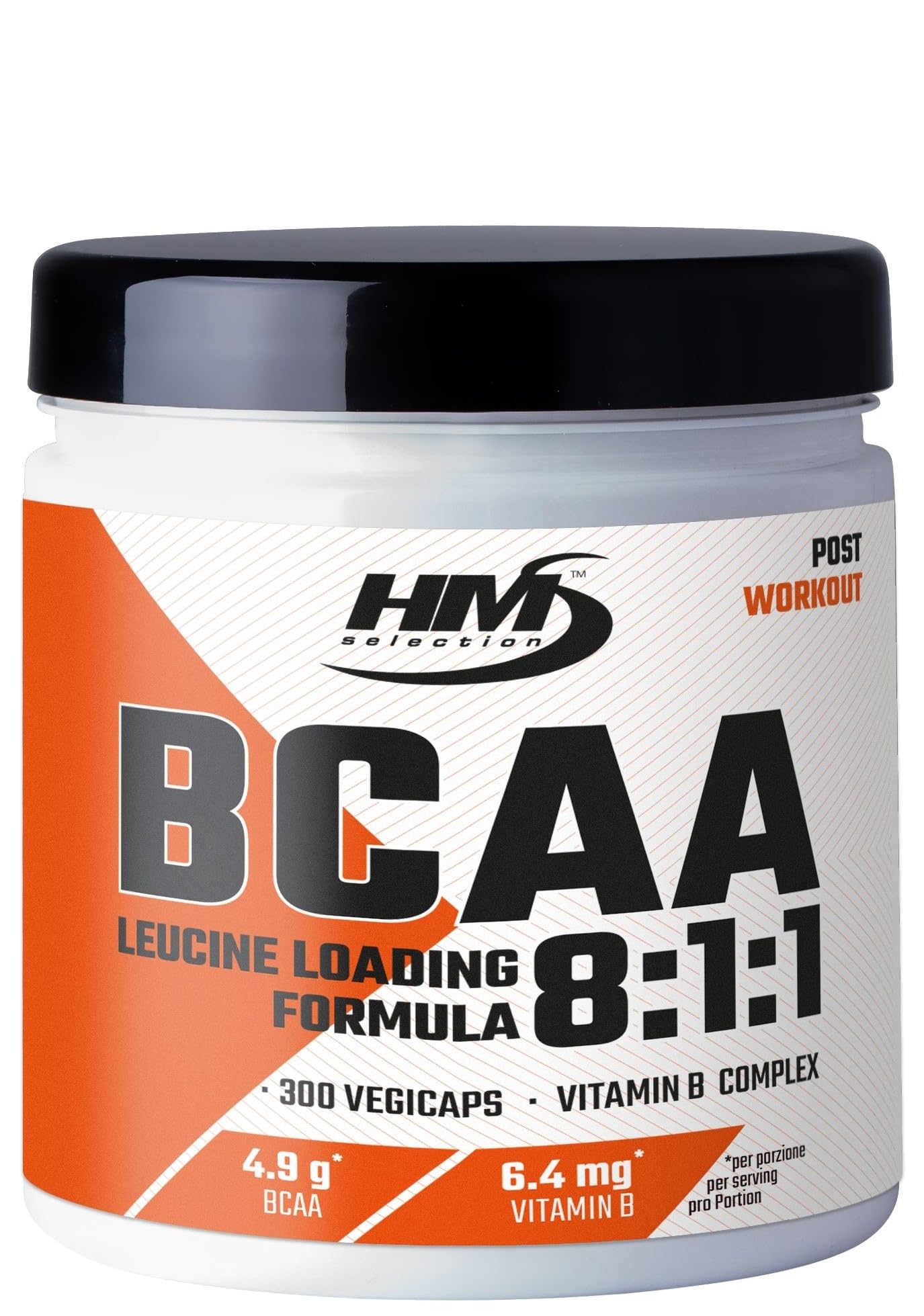 BCAA 8:1:1-300 Capsule • Integratore di aminoacidi ramificati (rapporto 8:1:1) • con vitamine B6, B2, B1 e B12.
