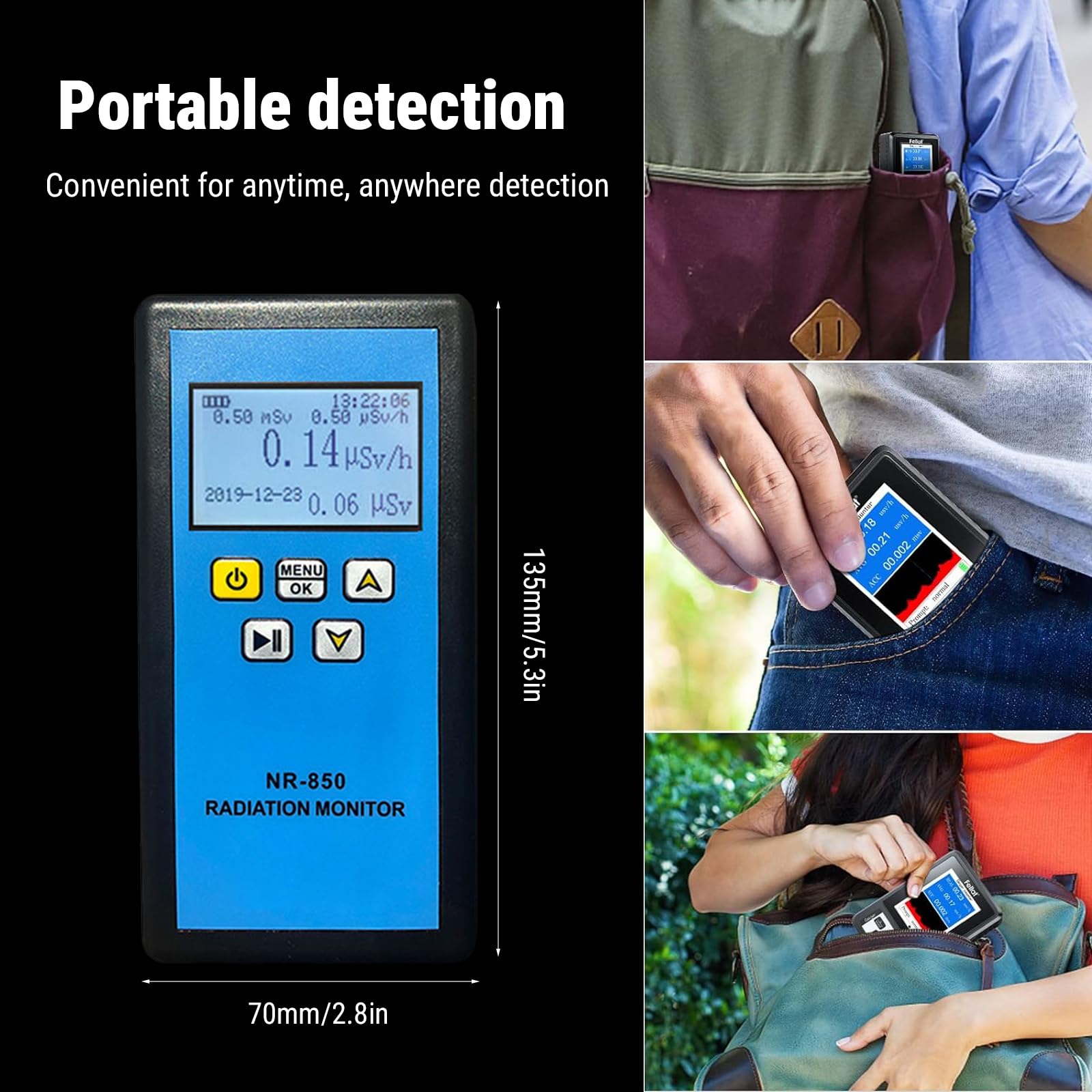 NR-850 Contador Geiger, Detector de Radiación Nuclear que Detecta Rayos X,Y y β, Medidor Radioactividad Geiger Portátil Digital, Probador Doméstico Contador Geige con Pantalla LCD(NR-850)