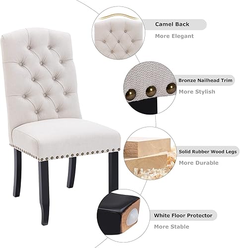 Miniatura 8 de COLAMY Juego de 2 taburetes de bar, taburetes de bar tapizados con patas de madera para cocina, isla de comedor, bar, color beige