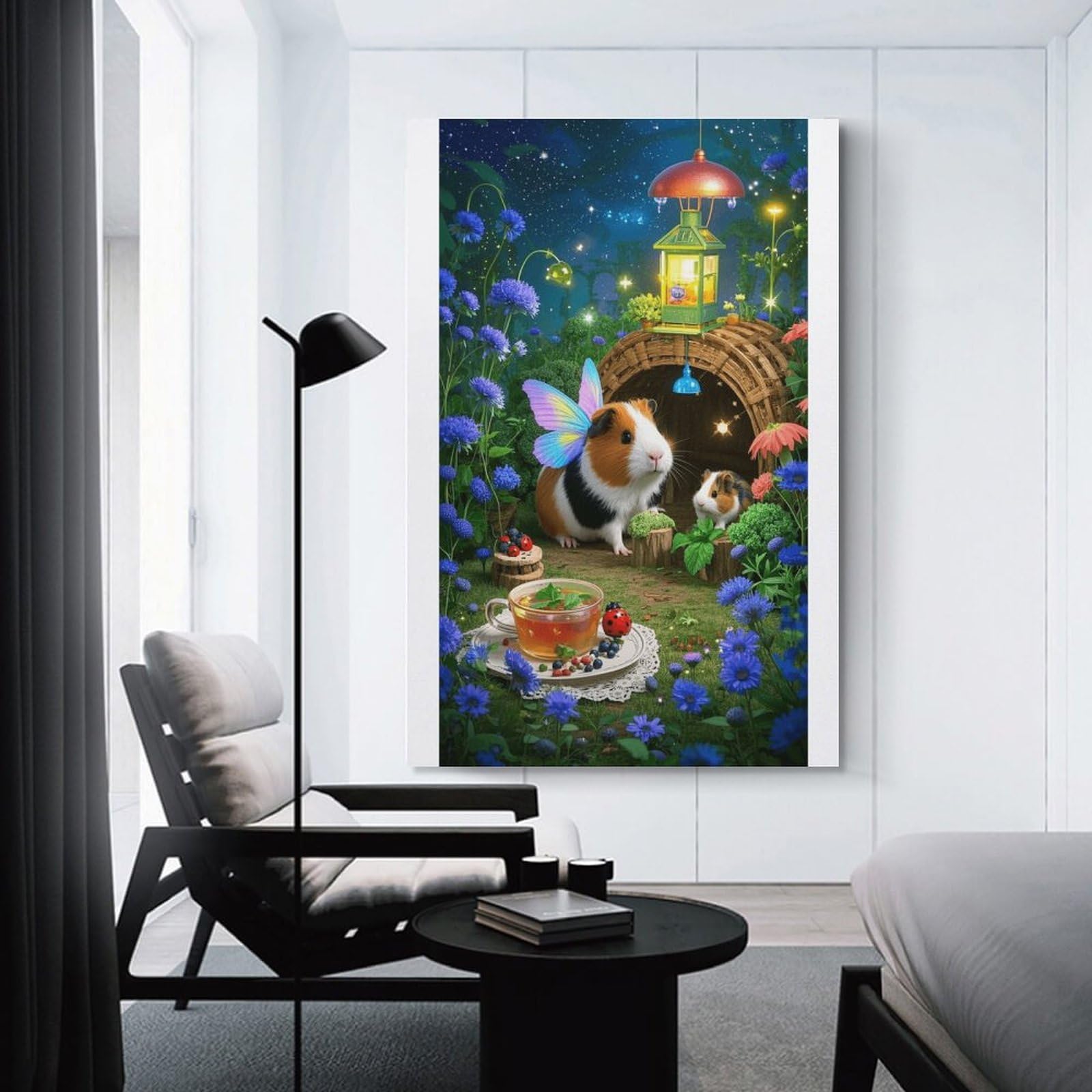 Junmoney Unframe-Style-16 Wall Decor Canvas Print Ginger Guinea Pig With Butterfly Wings, 24X36inch(60X90cm), For Living Spaces, Bedrooms Or Relaxed Rooms, A Home Accent With Warm Character