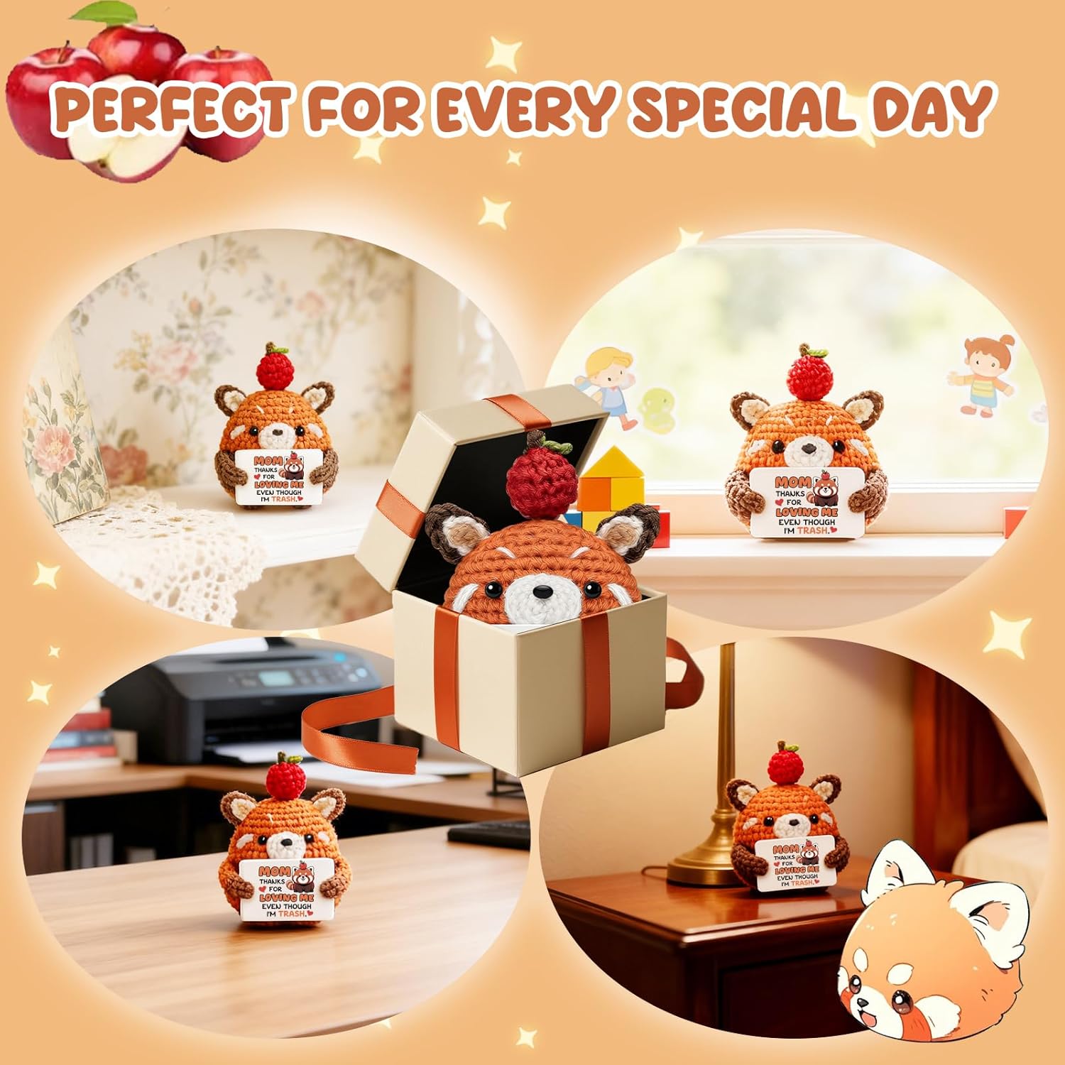 Mini Handmade Crochet Raccoon Stuffed Animal Birthday Valentine Gifts for Mom from Daughter Son Emotional Crochet Support Gift for Grandma Mama Mother in Law Stepmother Cute Home Decor - Image 7