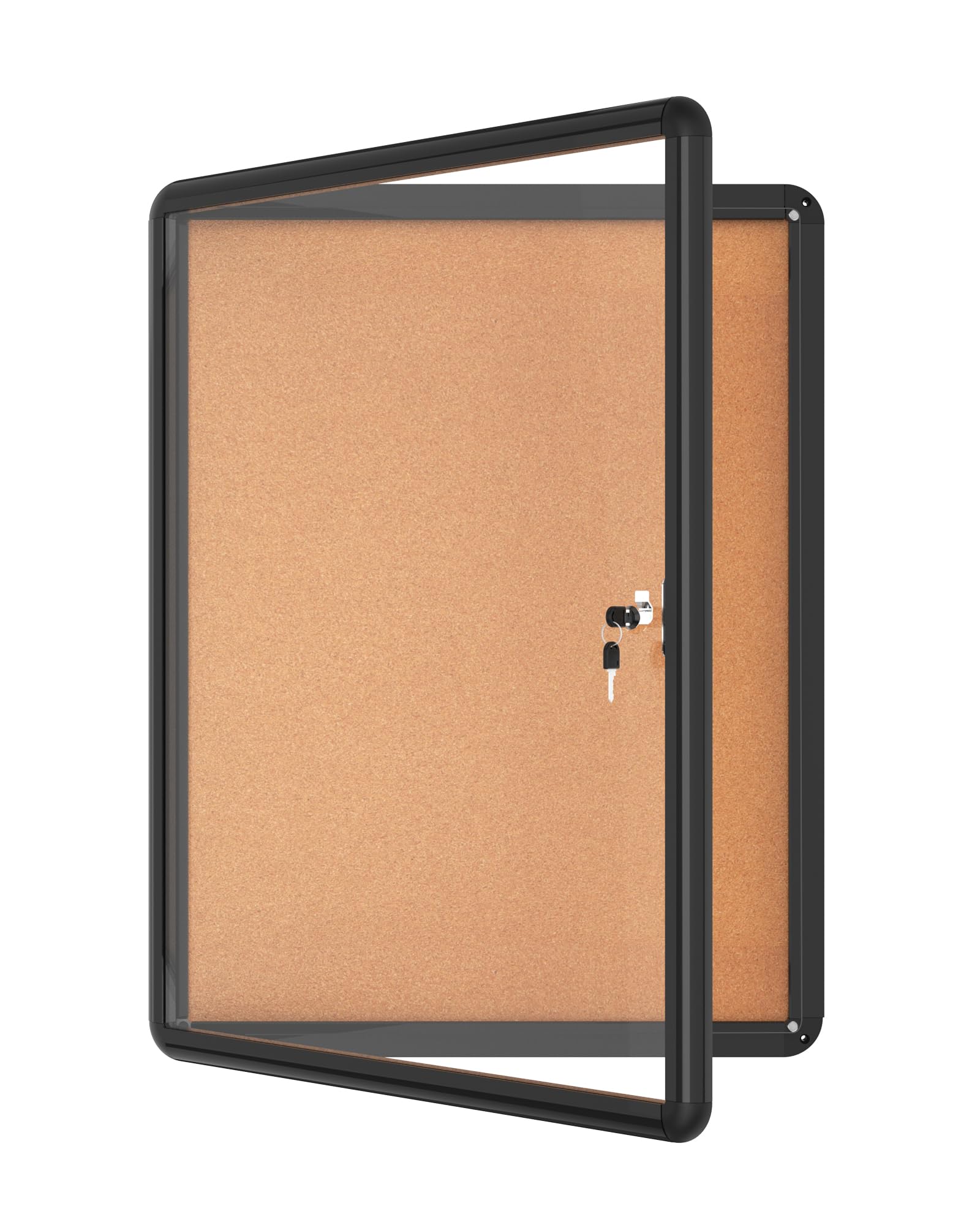 26” x 20” Enclosed Cork Bulletin Board, Secure Wall-Mounted Noticeboard w/Lock, Black Aluminum Frame, Clear Acrylic Swing Doors, Ideal Display Solution for School, Office, Commercial, Black