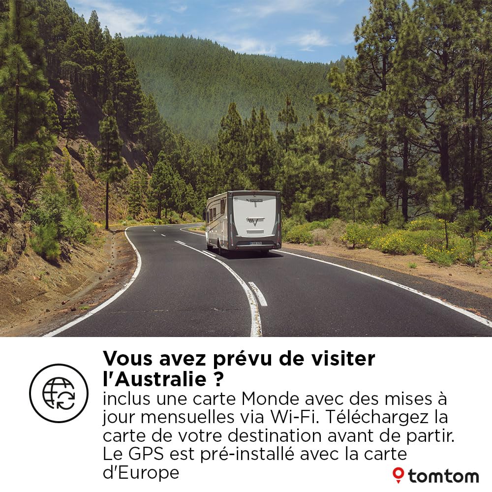 TomTom GPS GO Camper Max 2ème gnt. pour Camping-Car et caravanes, écran 7" avec Poi dédiés, MàJ Via Wi-FI,TomTom Traffic, Alertes des Zones de Danger, Cartes Monde, ZFE, mémorisation des profils