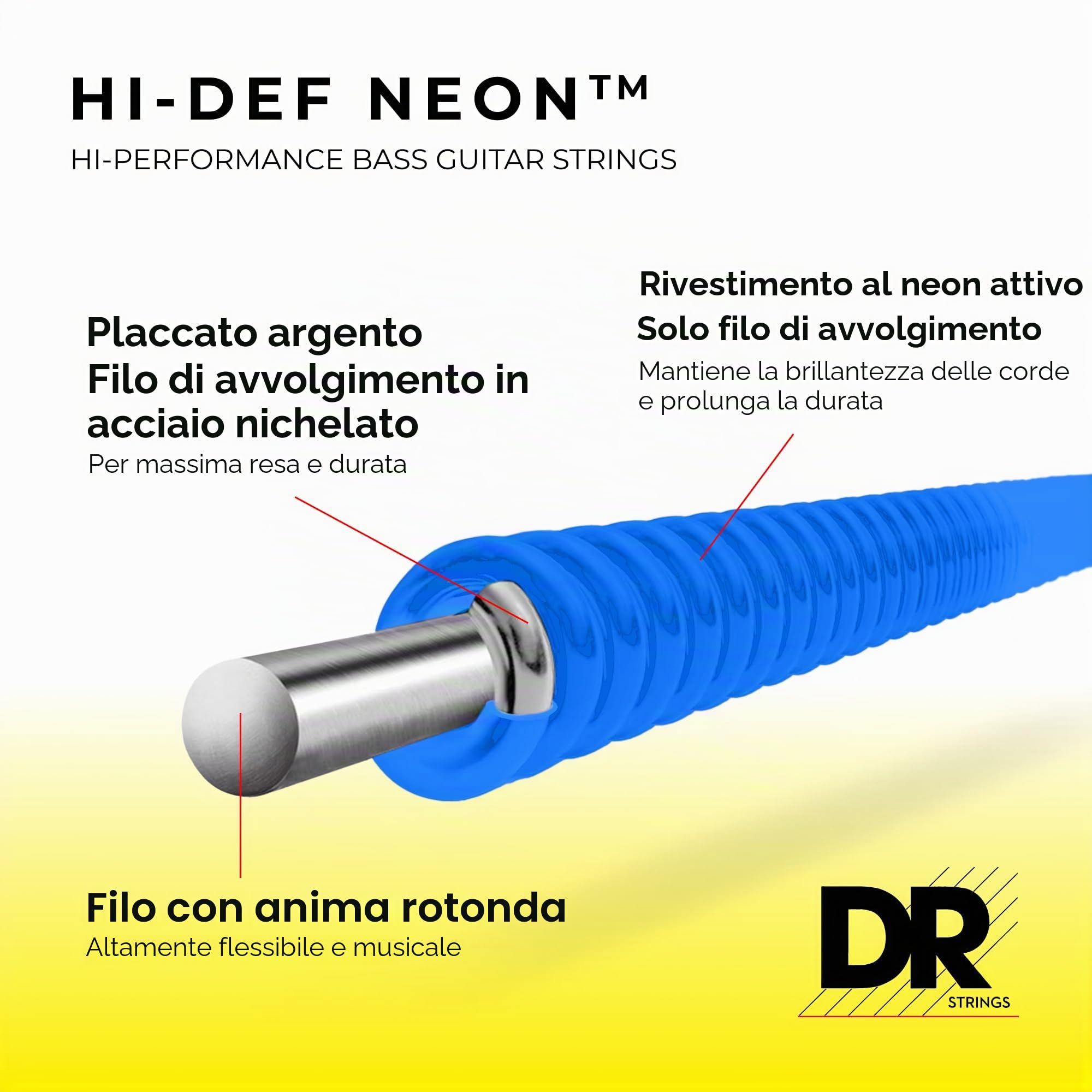 DR String NBB-40 Neon Blue Set di corde per basso