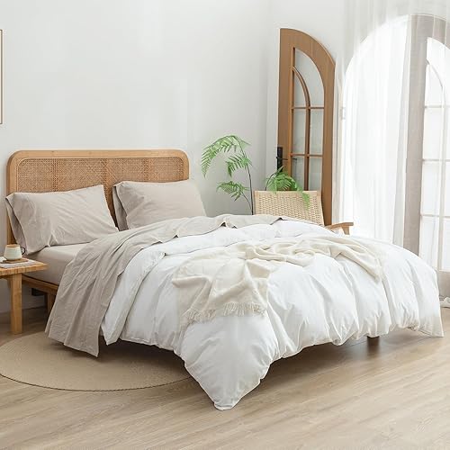 Miniatura 2 de BESTOUCH Juego de sábanas 100% algodón lavado, tacto súper suave, cómodo, elegante, ligero, juego de ropa de cama de 4 piezas, lino sólido, gris,