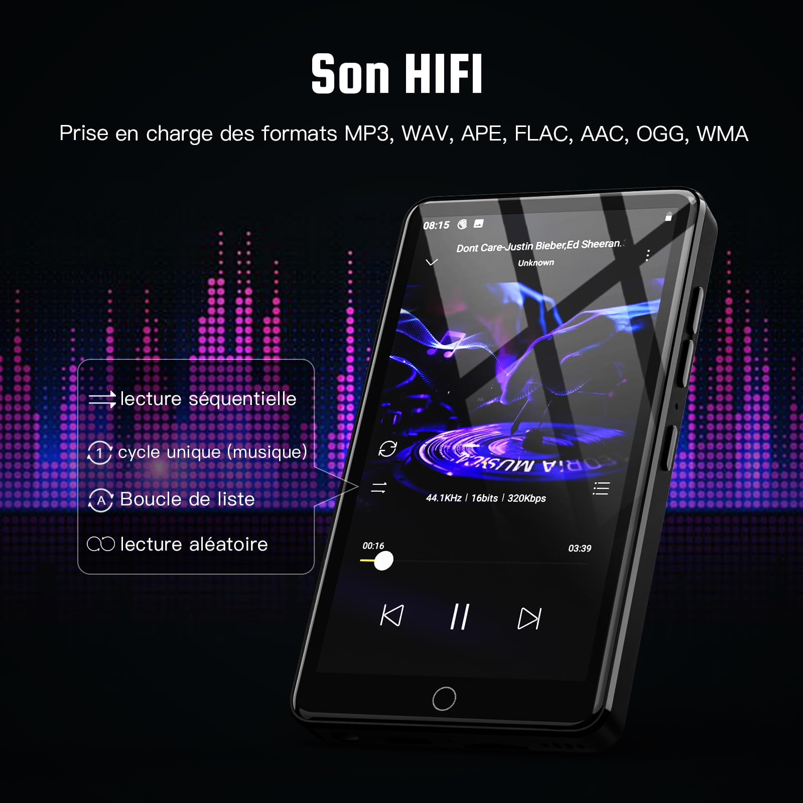Lecteur MP3 avec WiFi et Bluetooth, écran Tactile 4.02" IPS HD, Lecteur MP4 avec Haut-parleurs, Lecteur de Musique Android Compatible avec Spotify, Deezer et Play Store