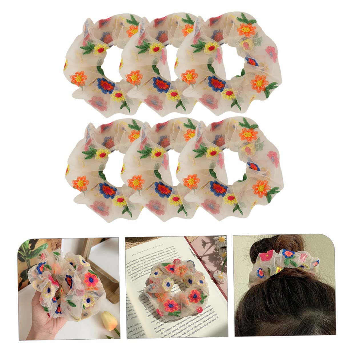 Healeved 24piezas Scrunchies De Malla Flores Bordadas Accesorios Para Cabello Coleteros Elásticos Para Mujeres Para Peinados y Uso Diario