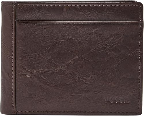 Fossil Billetera plegable de cuero para hombre con ventana de identificación abatible para hombres, Neel Brown