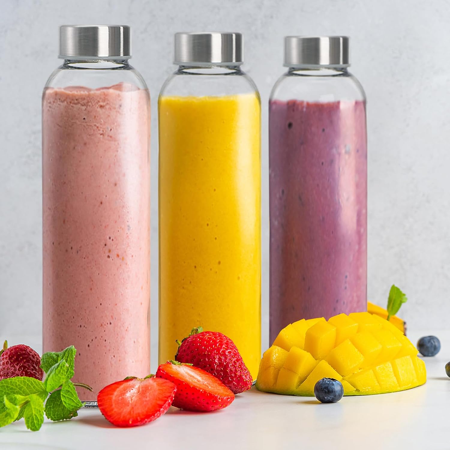 8 Pack Glass Juice Bottles with Lids, 16 Oz Reusable Glass Water Bottle with 1 Brush 1 Protective Sleeve, Portable Clear Glasses Containers Drinking Jars for Smoothie, Milk, Juice, Tea - Image 5