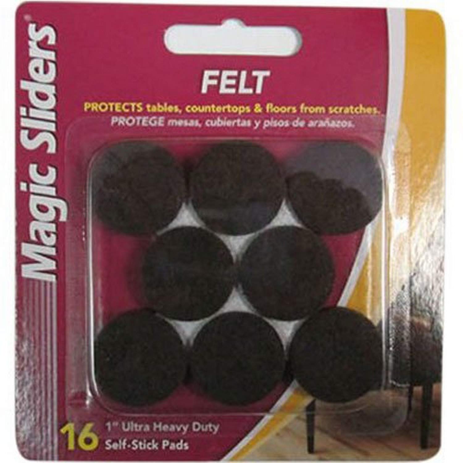 Magic Sliders Lp 61414 1 In. Brown Round Self Stick Felt Pads 16 Count - Heavy furnitures, Home, Surfaces, floors, vinyl and tiles, Durable, Long-Term Protection