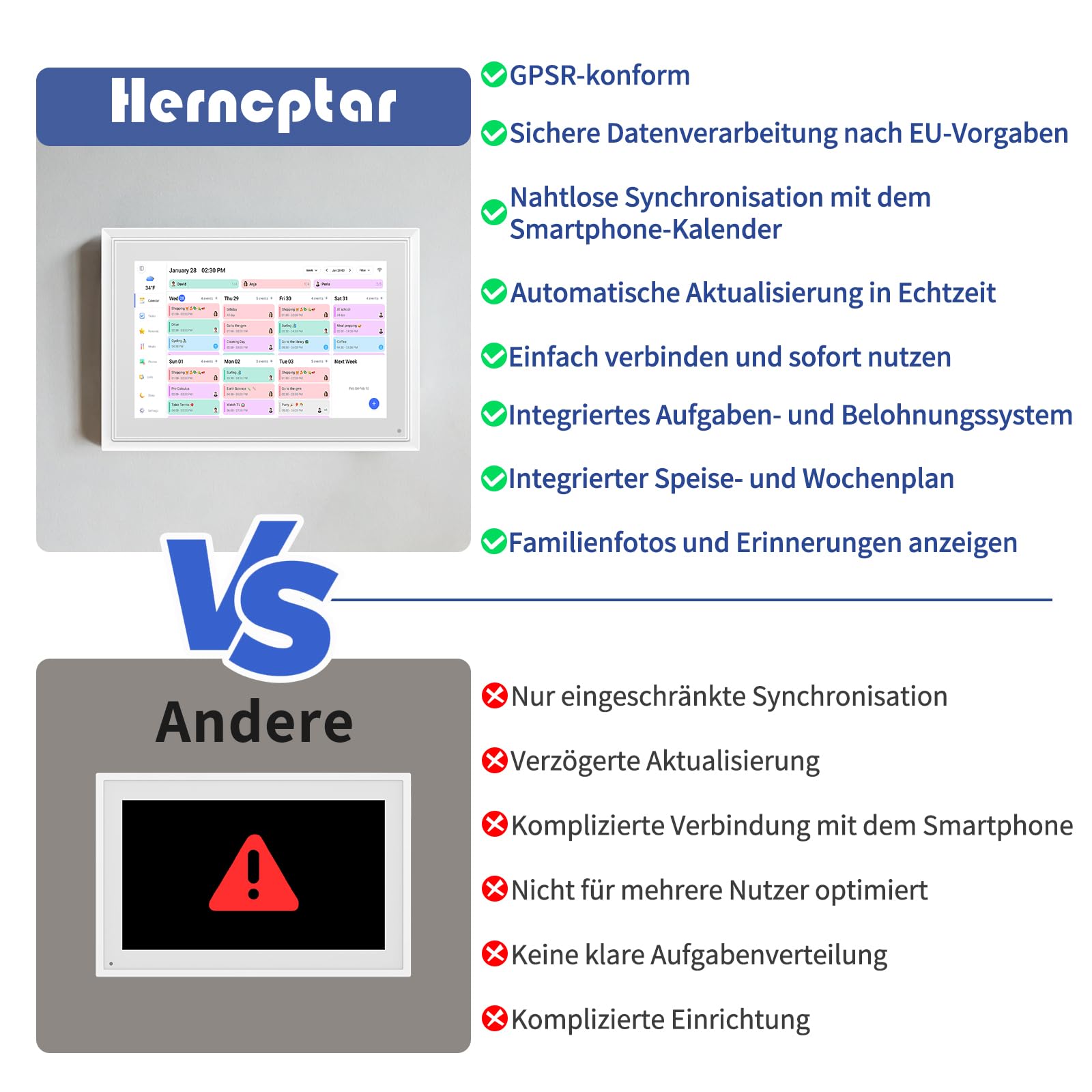 Digitaler Kalender, 10,1 Zoll Wandkalender Familienplaner mit 32GB Speicher, Intelligenter Tischkalender, Digitaler Bilderrahmen Terminplaner,Smart Kalender Synchronisierungsplan