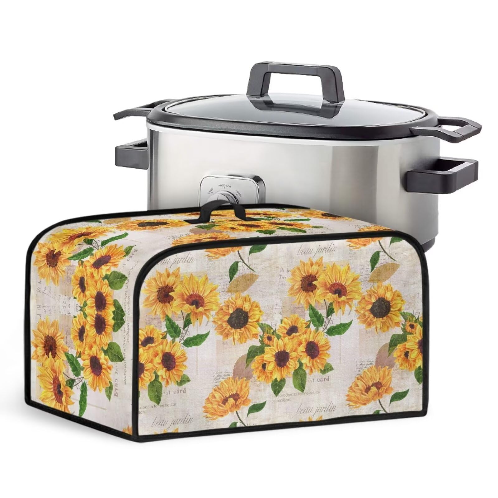 NETILGEN Slow Cooker Dust-Proof Cover Electric Oval Slow Cooker Cover Compatible with Most Standard Crock Pot Stain Resistant Washable, 17" L x 10.8" W x 9.8" H, Sunflower Vintage