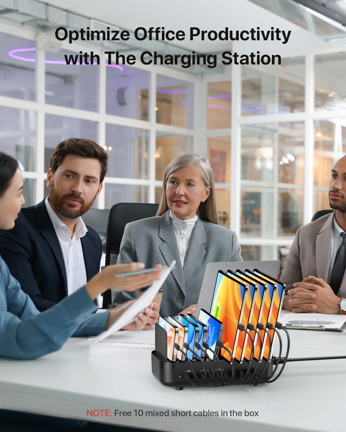 SooPii Stazione di ricarica da 100 W a 10 prese con 6 porte USB-C veloci, 4 porte USB-A e 10 cavi misti per telefoni cellulari lPhone, Galaxy, lPad e Android, ideale per casa, ufficio o ristorante