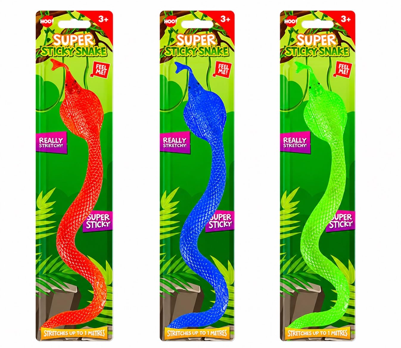 Hoot Super Sticky Stretch Snake, Ages 3+, Red, Blue and Green, 3m, TPR