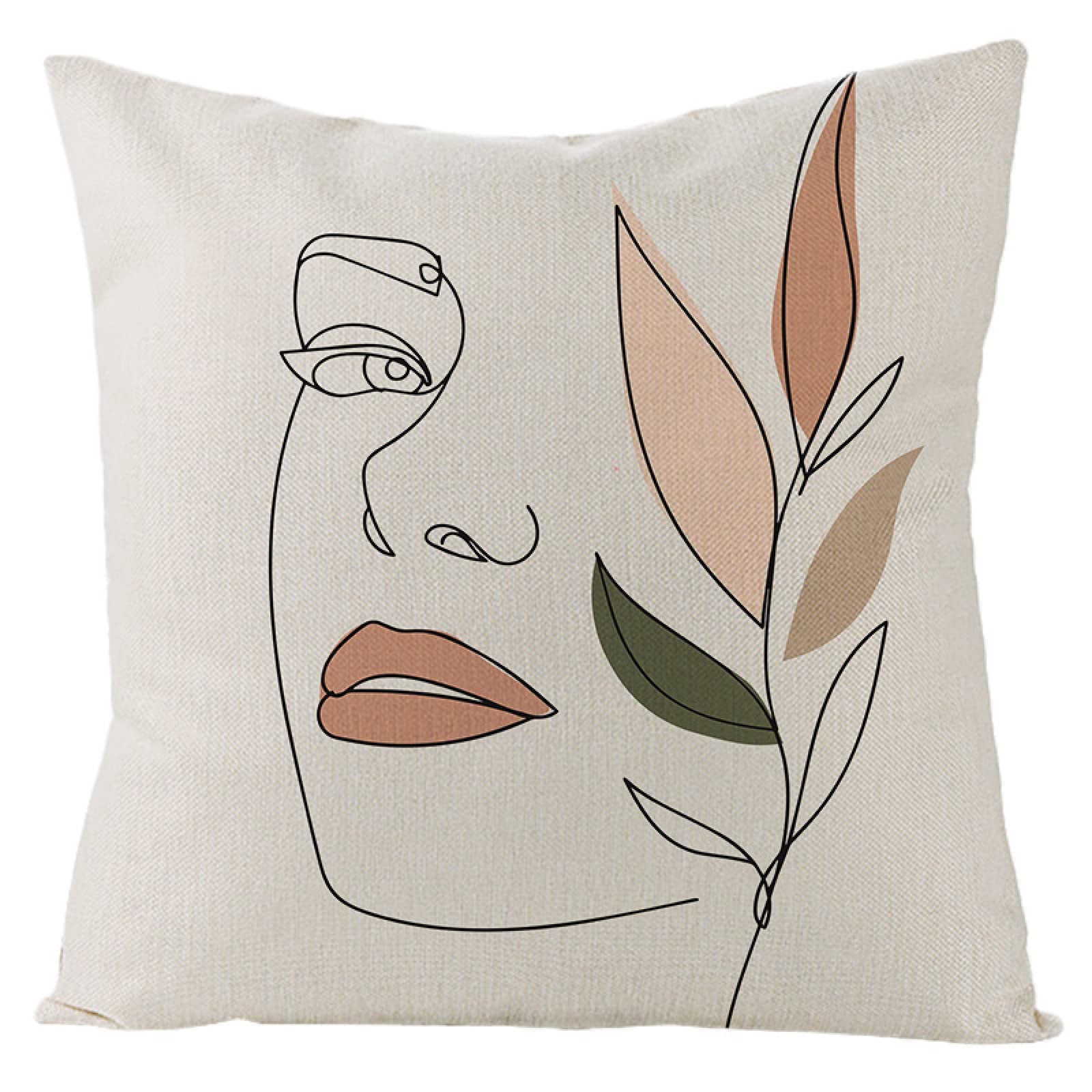 Cushion Covers 40cm x 40cm Leaf Orange Woman Decorative Pillows Linen Square Sofa Bed Cushions with Invisible Zipper Throw Pillow for Living Room Outdoor Pillowcases