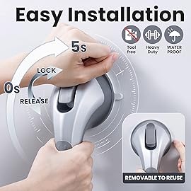 LEVERLOC Grab Bars for Bathtubs and Showers, Shower Handle 17 Inch Strong Suction Bath Handrails, Safety Grip for Bathroom Chair, Bathroom Grab Bar for Senior No Drilling Waterproof,Silver