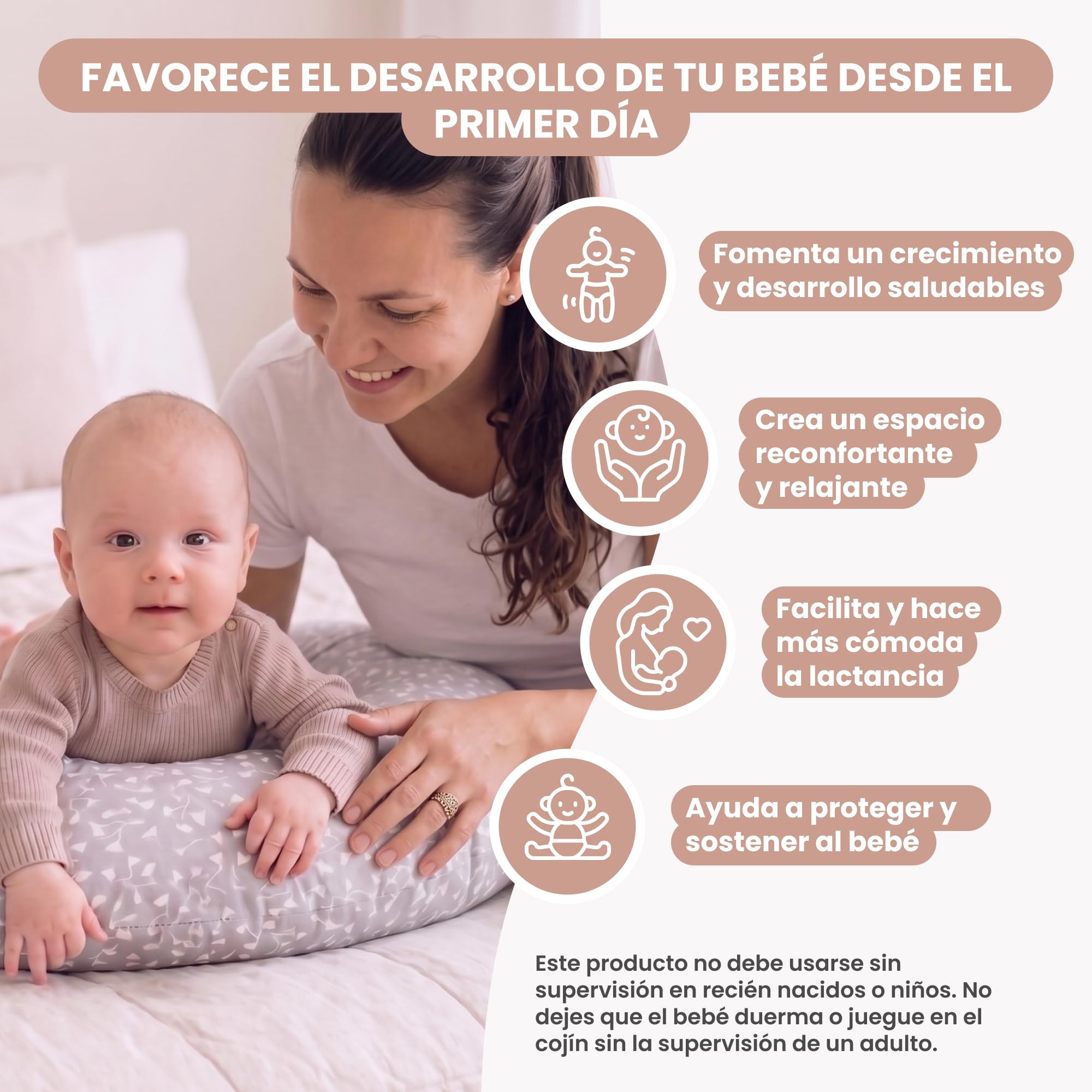 MIMUSELINA Cojin Lactancia y Embarazo 100% Algodón | Extra Grande y Mullido | 200 x 70 cm | Almohada Embarazada, Lactancia y Nido de Bebé | Funda Desenfundable y Lavable | Gris con Flores