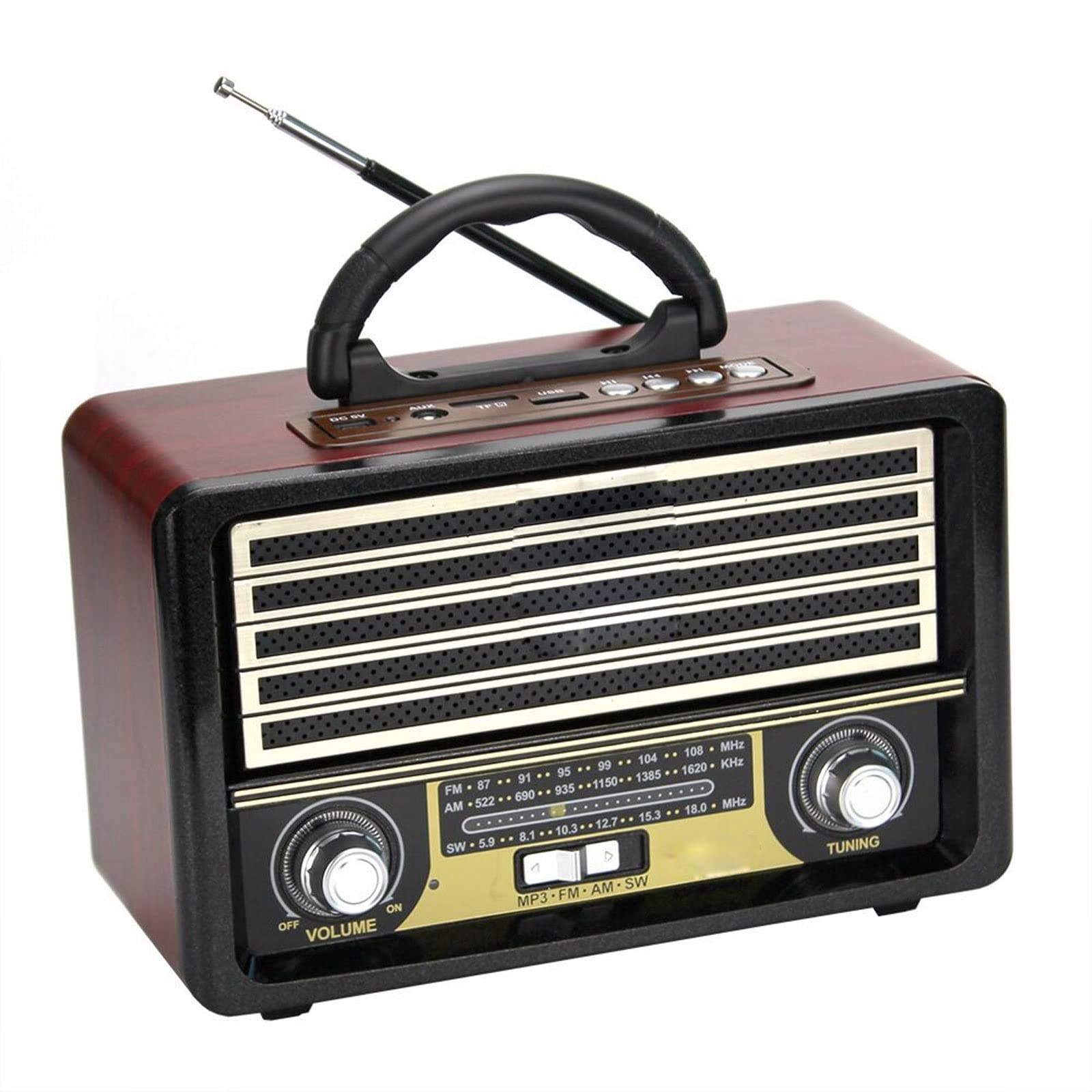 SMLZV الرجعية بلوتوث المتكلم، راديو متعددة الوظائف خشبية، راديو الرجعية 3-Band، بلوتوث 4.2 اتصال لاسلكي، تعزيز قوي باس (Color : Red)