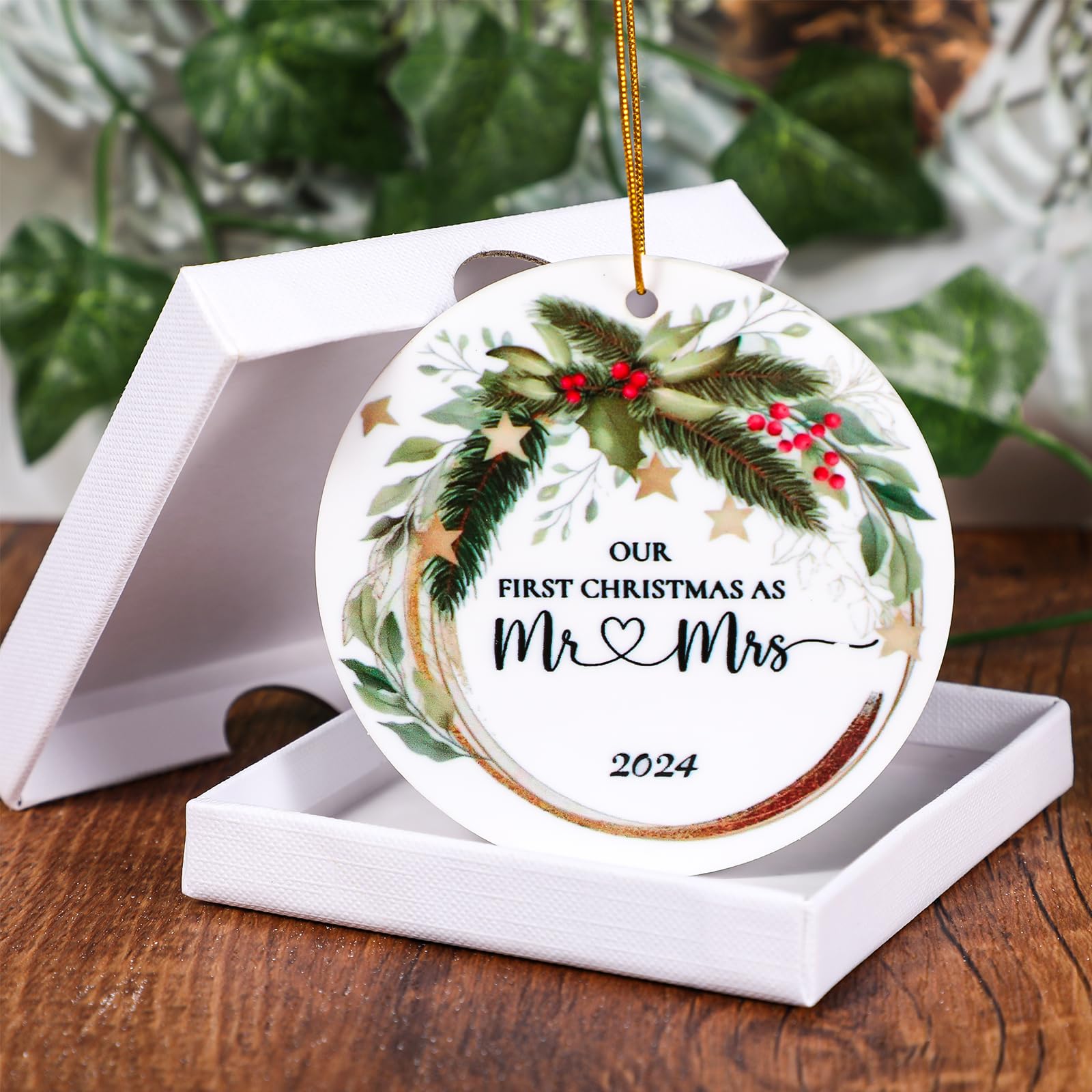 Palla Di Natale In Ceramica 8 Cm - Ornamento Per Albero 'Primo Anno Nella Nuova Casa' - Regalo Di Inaugurazione Casa Per Coppie Sposate