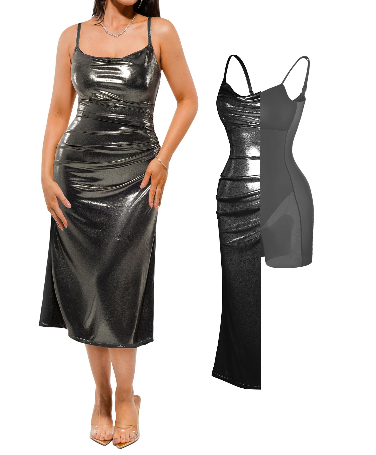 Popilush Formal Dress with Built-in Bra Shapewear