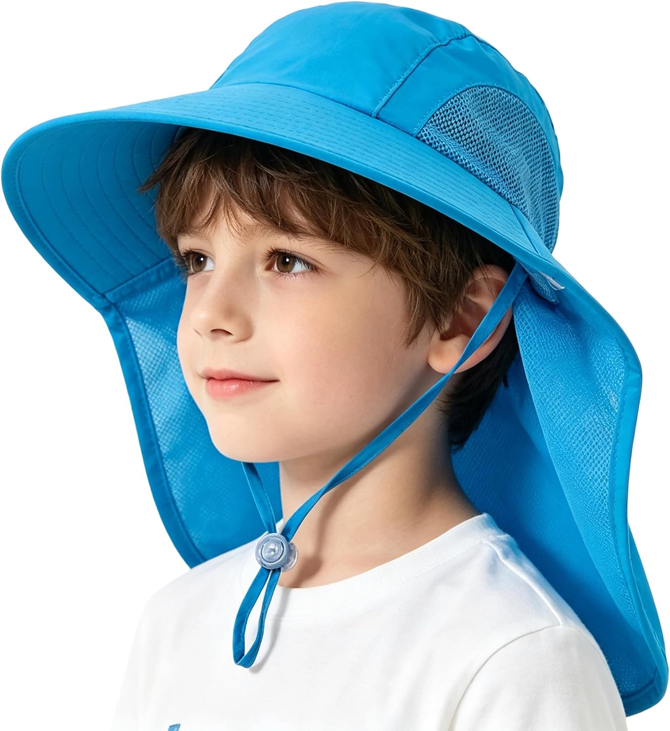 Breathable Kids Sun-Hat for Boys Girls - Adjustable Wide Brim Beach Hats with Neck Flap Age 5-9 Years