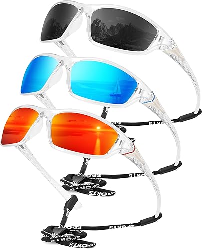 Miniatura 26 de KALIYADI 4 Pack Polarized Sunglasses-Men Sports Sun-glasses: Mens Sunglasses UV Protection for Fishing Driving Cycling A01-negro/negro/negro