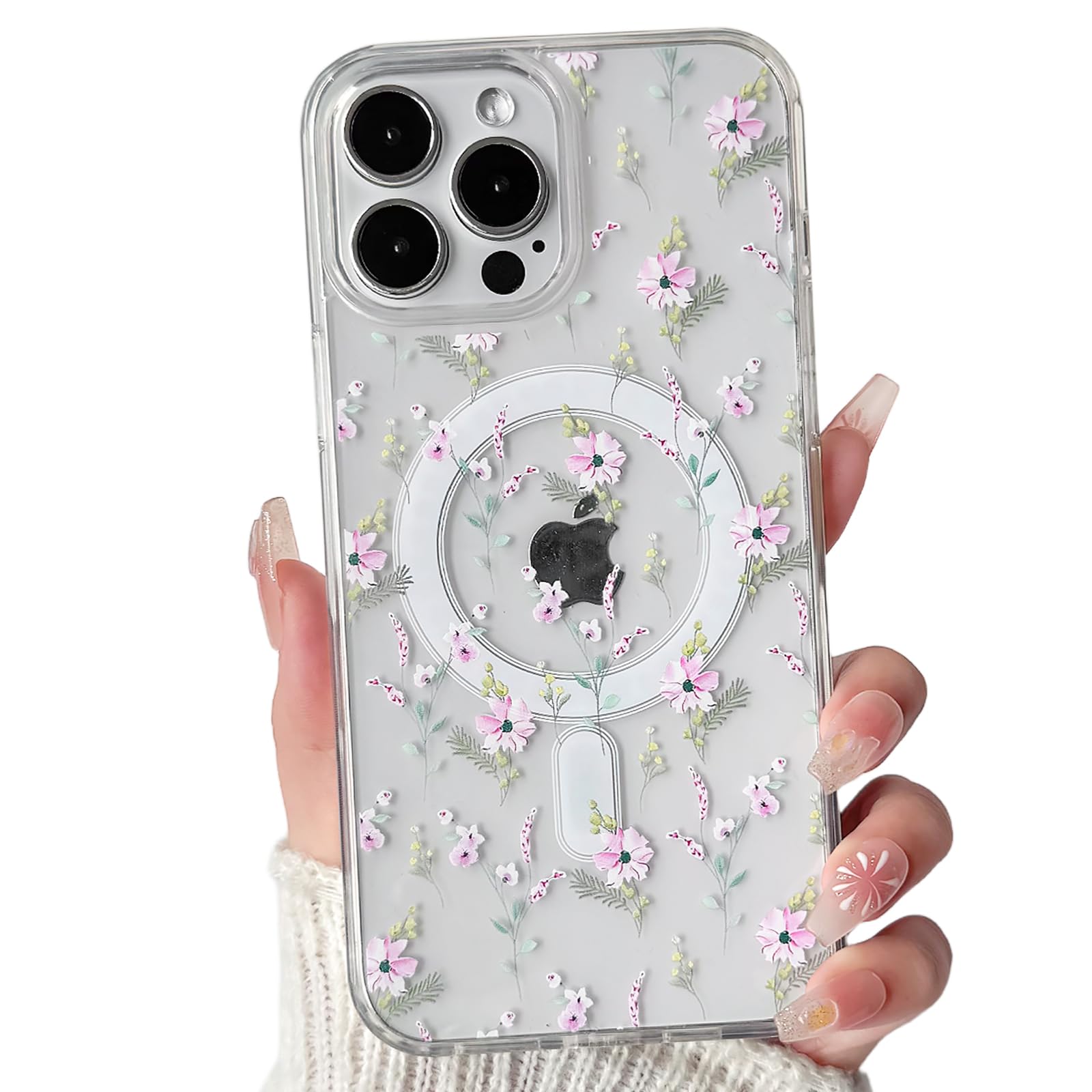 Lovmooful Magnetic Compatible for iPhone 13 Pro Max Case Compatible for MagSafe Cute Clear Flower Floral with Aesthetic Design for Girls Women Soft