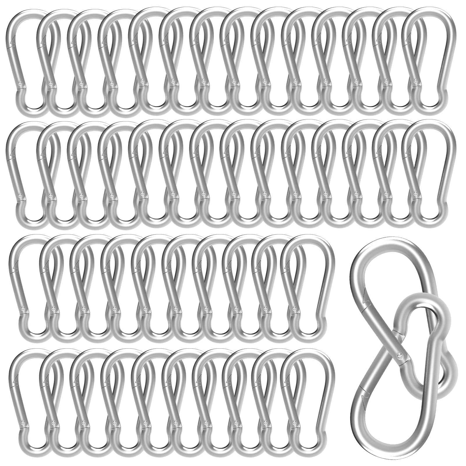 50 Stück 7,6 cm Karabinerhaken, M8 robuste verzinkte Stahlfeder-Karabinerhaken, Schnellverbindungs-Schlüsselanhänger-Clip für Schaukel-Set, Camping, Wandern, Fitnessstudio, Reisen