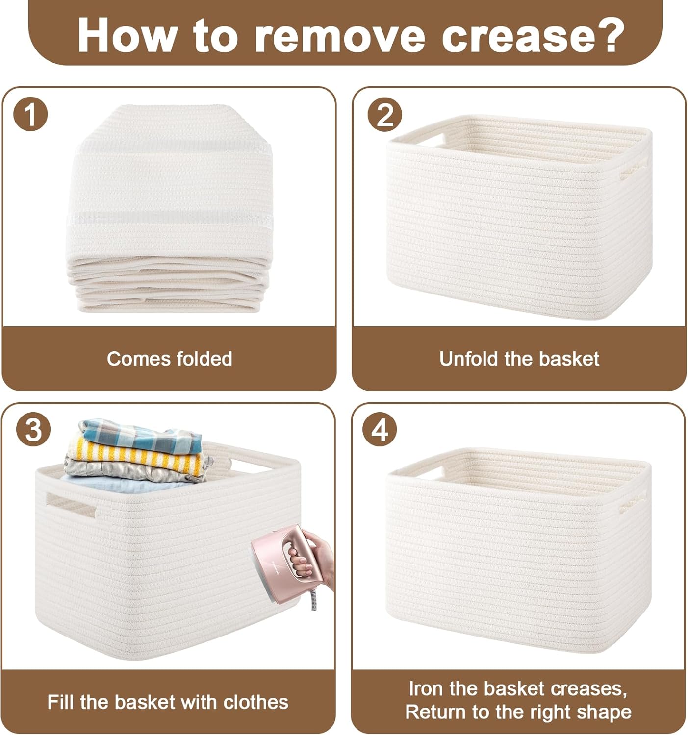 Storage Baskets for Organizing, Woven Decorative Baskets for Shelves - Books, Towels, and Clothes, Cotton Rope Toy Storage Bins, 12.7''Lx9''Wx7.8''H, Pack of 4, White - Image 7