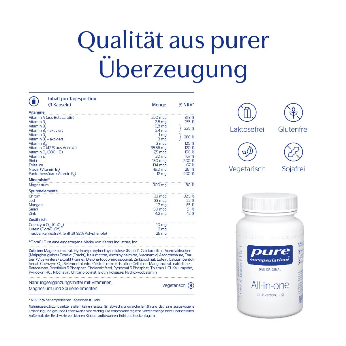 Pure Encapsulations All-in-one | A-Z Vitamine und Mineralstoffe plus Coenzym Q10 in Kombination mit dem Carotinoid Lutein sowie Polyphenolen | 60 vegetarische Kapseln (bis zu 2 Monate)