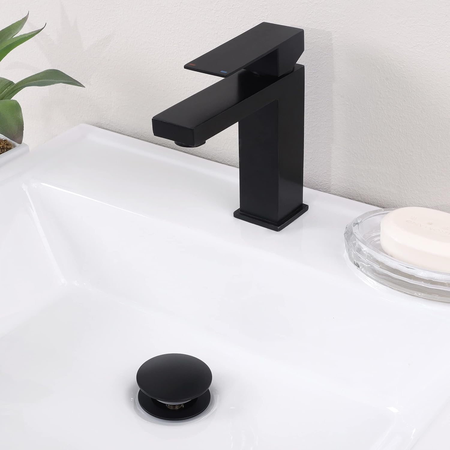 KES Bathroom Sink Drain & Bathroom Faucet, Stainless Steel, Matte Black, S2008S62D-BK+L3156BLF-BK-UPC