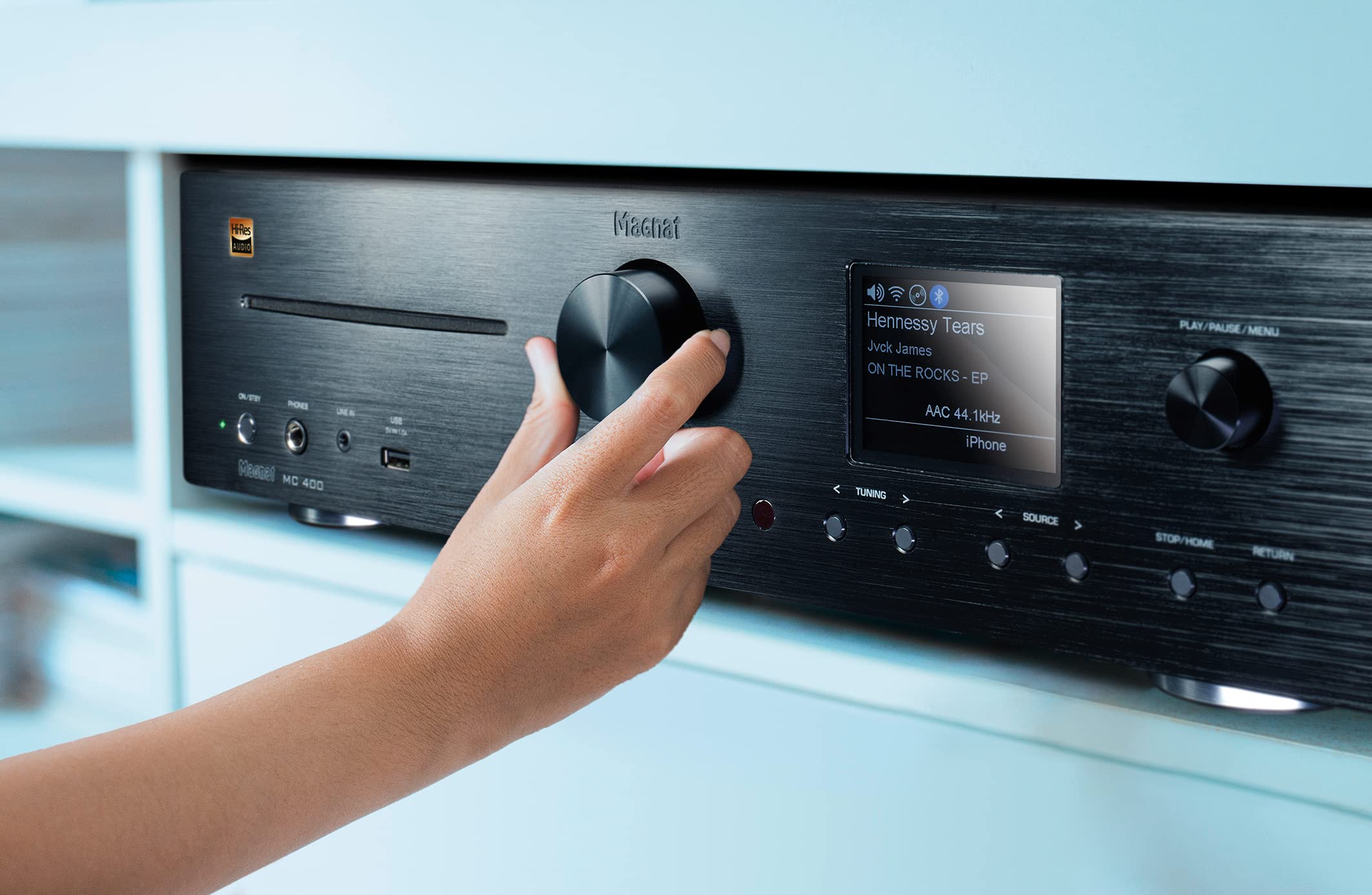 MC 400, Kompakter High-End Stereo Netzwerk/CD/DAB/FM-Receiver mit 200 Watt Maximal-Ausgangsleistung in Hi-Res Qualität