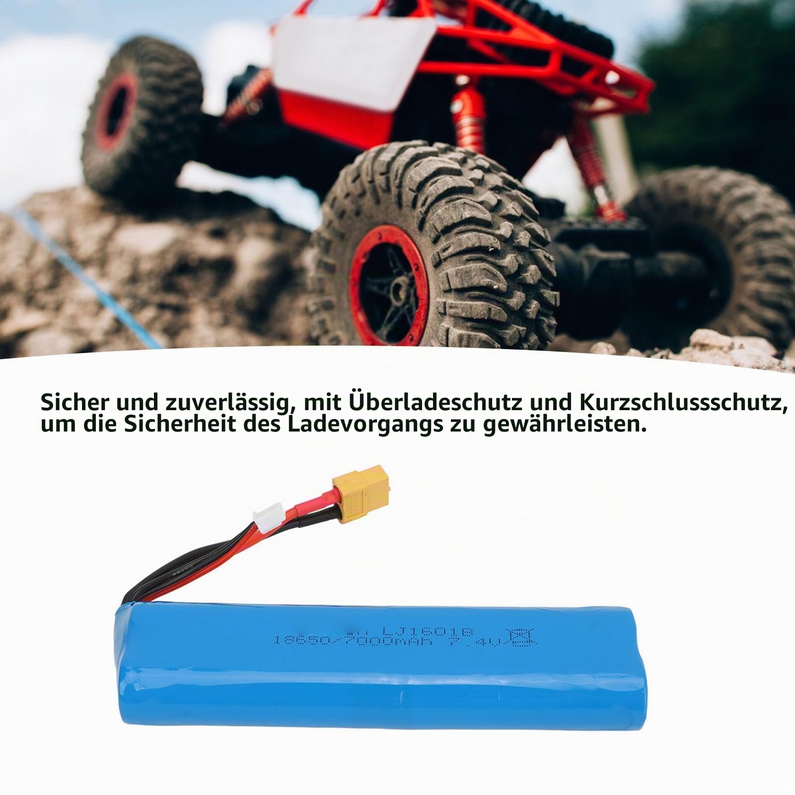 7,4 V 7000 MAh Li-Ionen-Akku für Henglong 3818 3889 3809 RC-Panzer mit XT60-Stecker, Überladungs- und Kurzschlussschutz, Akku mit Hoher Kapazität