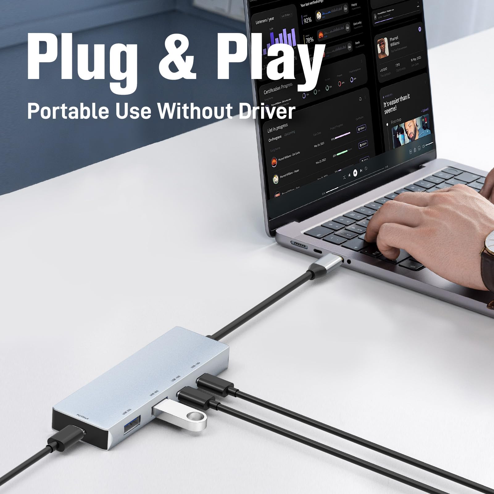 Leinsis Hub USB 3.2 de 10 Gbps, 4 puertos USB 3.2 con 2 USB-C 3.2 y 2 USB-A 3.2, PD 100 W de carga rápida para MacBook Pro, MacBook Air, portátiles Acer, portátiles HP, iPad Pro More.(plata