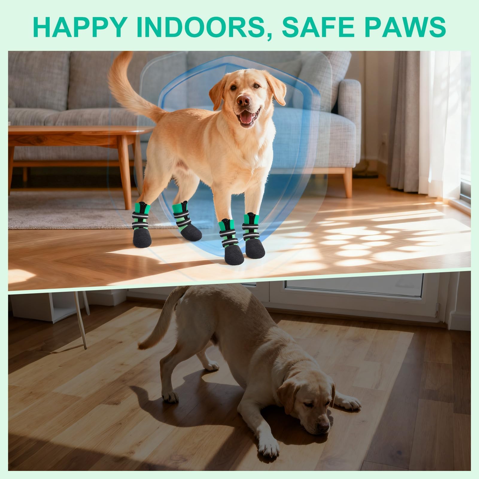 BEAUTYZOO Chaussures imperméables pour chien par temps froid, chaussettes antidérapantes et protections de pattes, fermeture éclair pour éviter le léchage, intérieur et extérieur réfléchissant pour