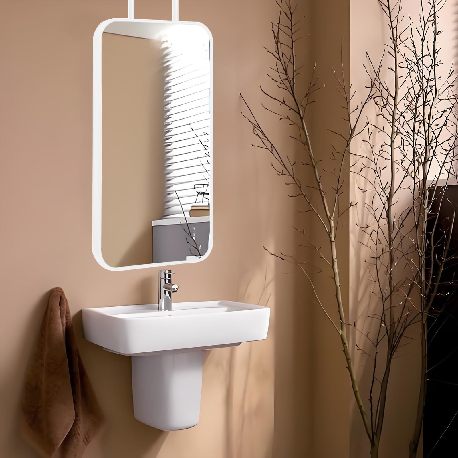 FGXHHS Bathroom Vanity Makeup Mirror, Rectangle Metal Ceiling Mounted Mirror with Hanging Rod Decorative Simple Floating Suspended Vertical Mirrors(40cmx70cm)