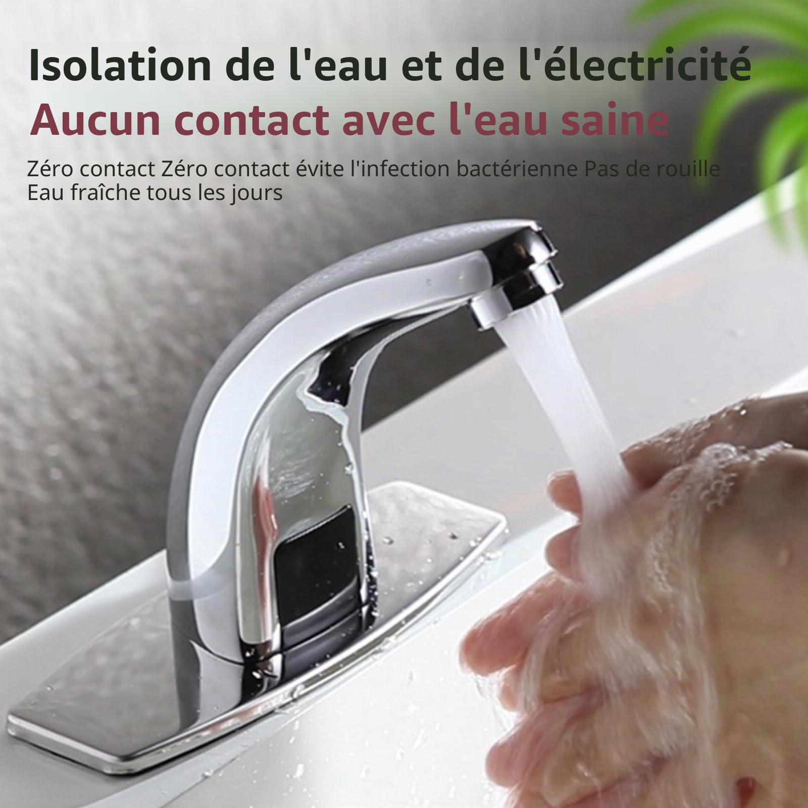 Robinet de cuisine sans contact à piles, automatique, capteur de mouvement électronique infrarouge intelligent, robinet de salle de bain avec filtre intégré 1 trou et plaque de couverture pour G1/2