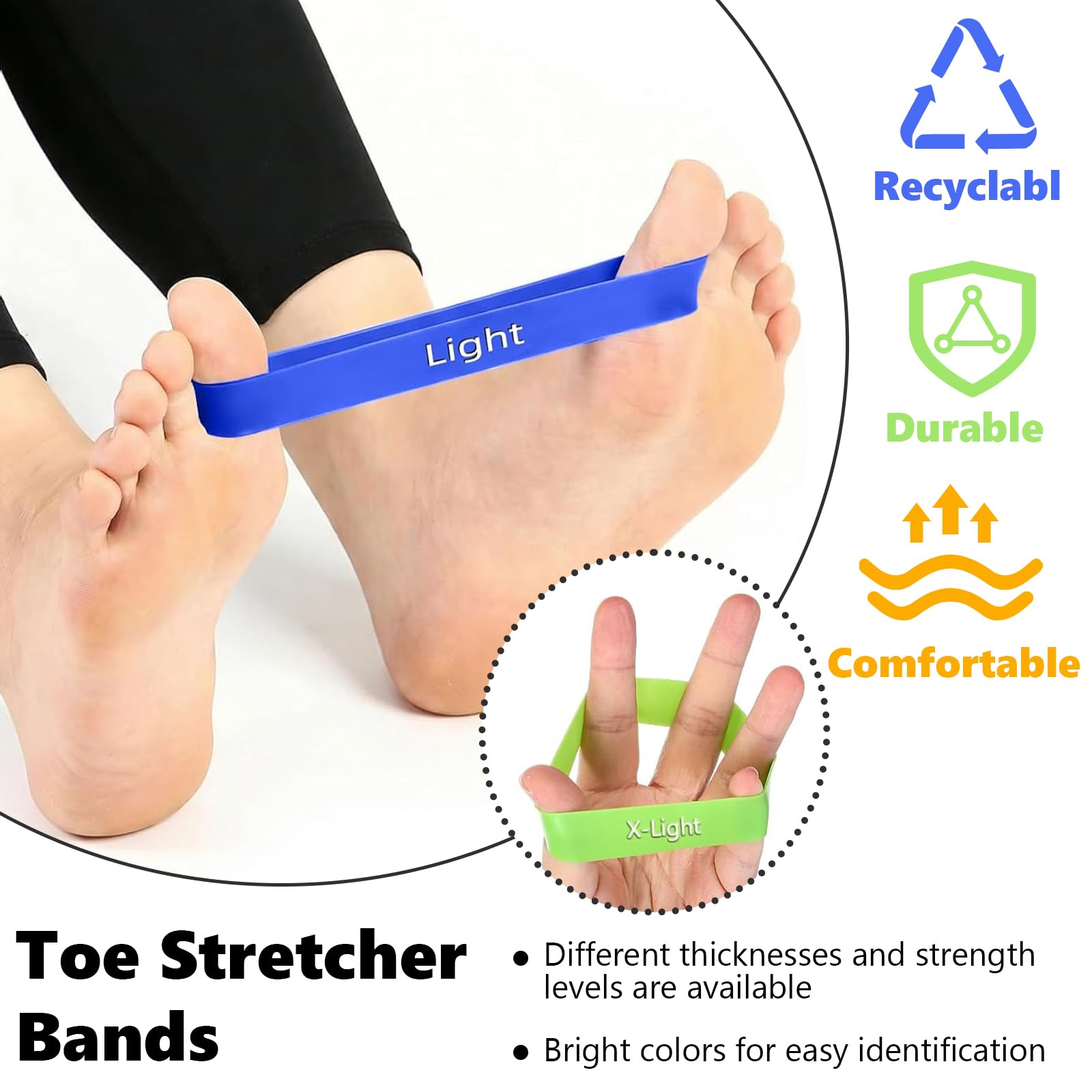 5 Piezas Bandas Elásticas de Látex para Pies, Bandas Elásticas para Corregir Juanetes, Estiramiento y Alineación de Dedos con Bolsa, Ideal para Pilates, Yoga, Ejercicio en Casa