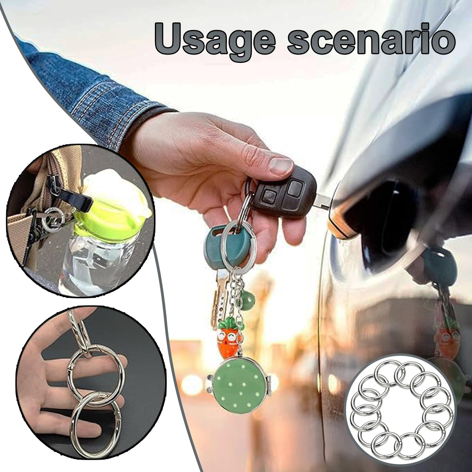 12 Mousqueton Rond, 60mm Mousqueton Sac a Main en Alliage de Zinc Anneau Sac a Main Anneau de Sac pour Porte Clés Bricolage Argenté