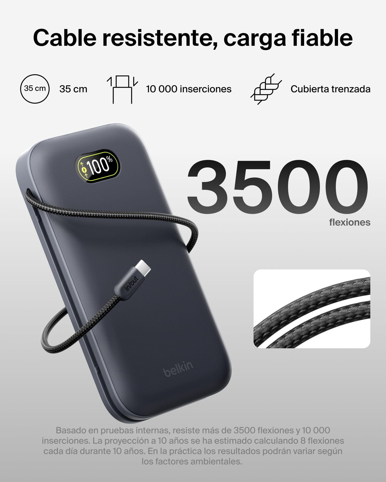 Belkin UltraCharge Pro Batería Externa Carga Rápida 27000mAh, Power Bank Con Cable USB C Integrado, USB PD De 240 W y USB A, Batería Portátil para MacBook Pro, iPhone, iPad, Galaxy, Pixel, Gris Carbón