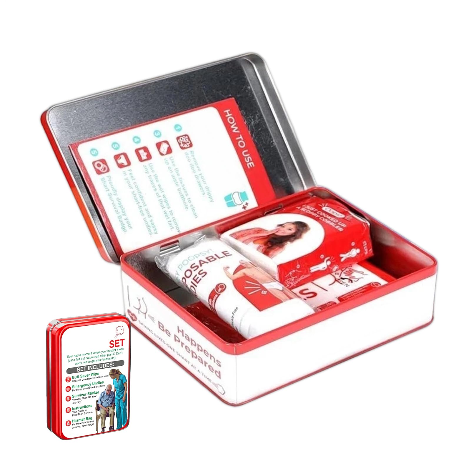 Vhjlfig Gag Survival Kit Aluminum Alloy Poop Prank Gag Gift Set Funny Poop Set Include Butt Wipes Underwear For Husband Men Family Friends Teens Adults Birthday Christmas April Fools' Day New Year