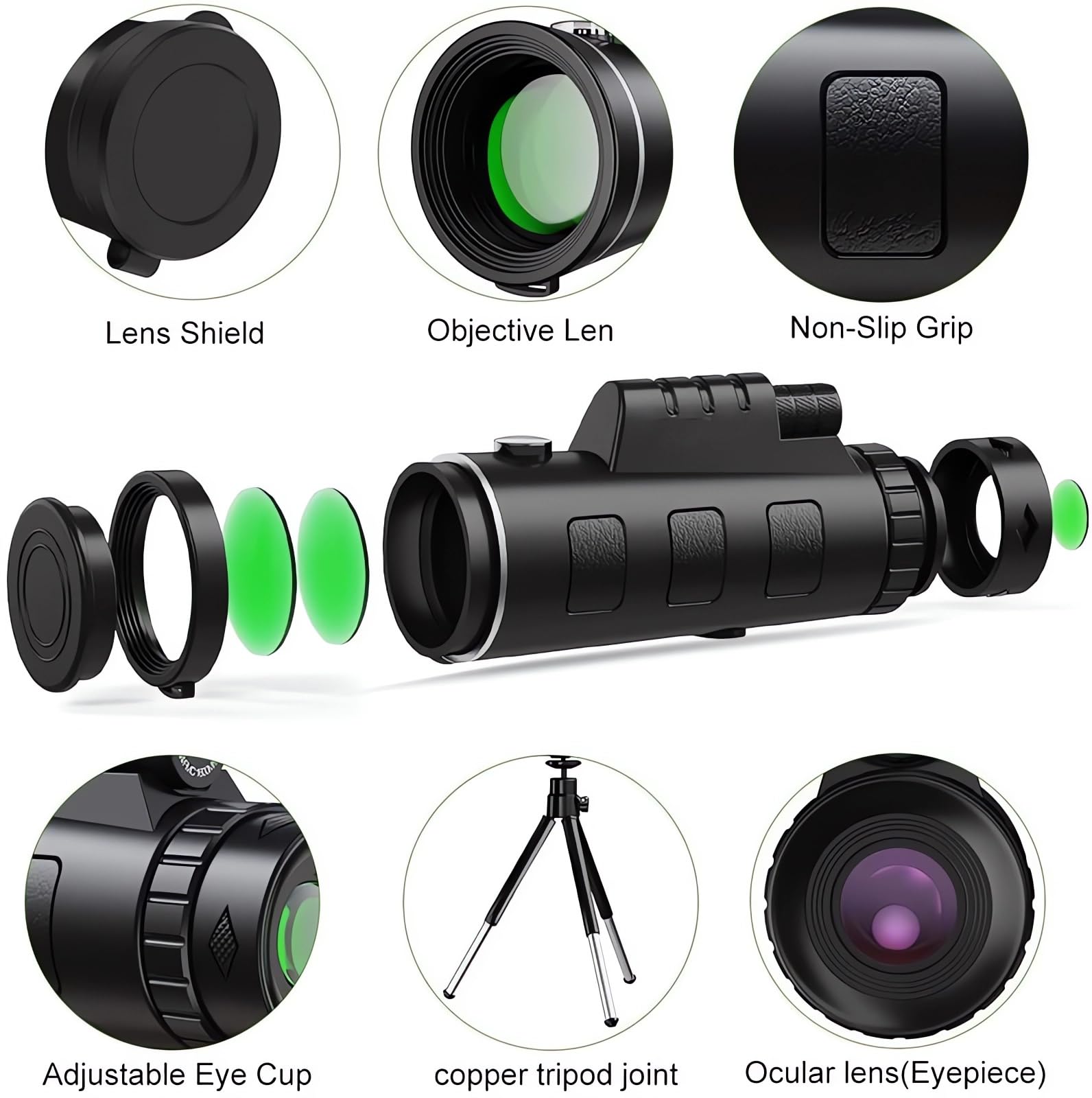 Monocular, Télescope monoculaire 12X50,Telescope Monocular, Monoculaire HD avec Trepied pour Smartphone pour l'Observation des Oiseaux Concerts Chasse