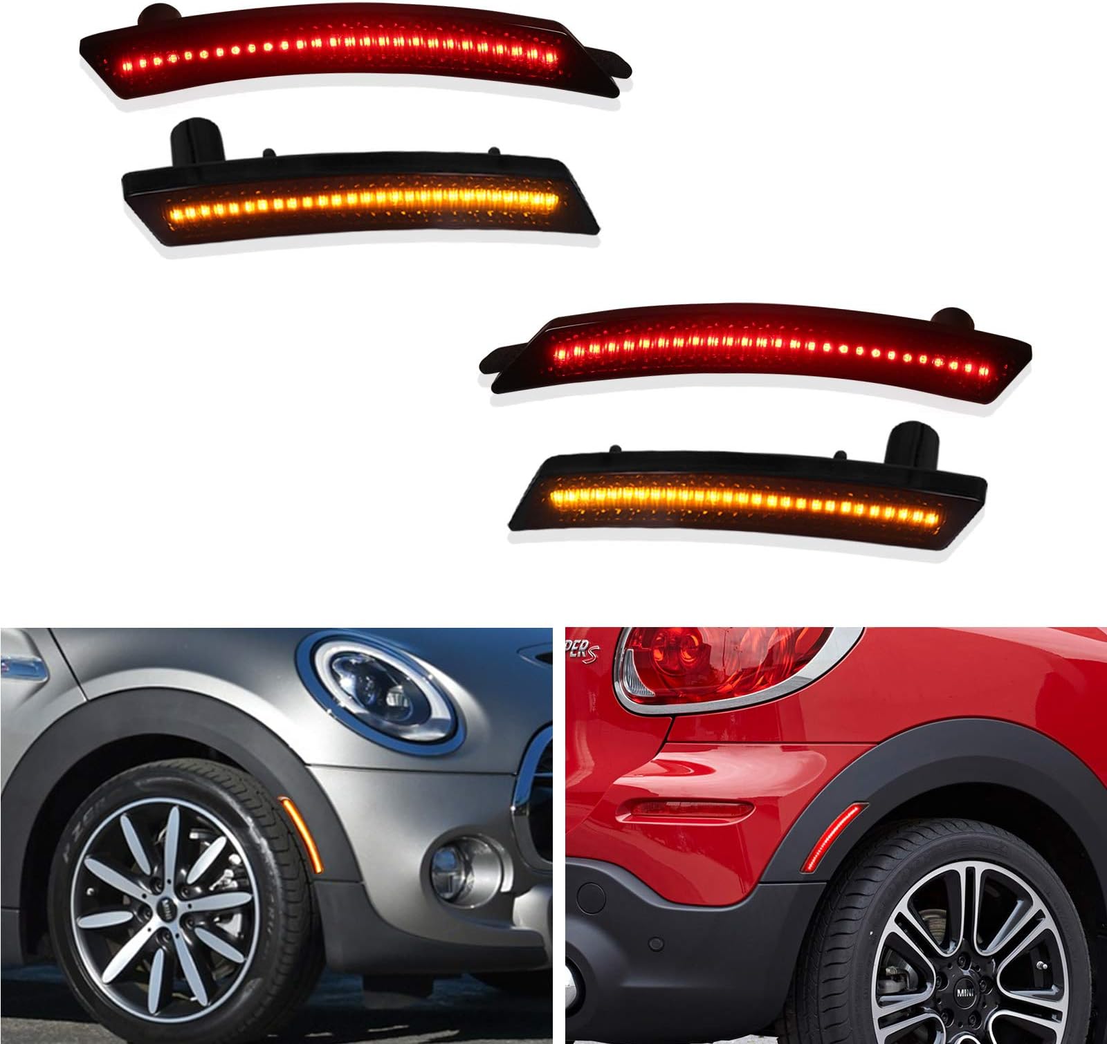 Smoked Lens Led Side Marker Light Kit for 2007-2013/14 MINI Cooper R55 R56 R57 R58 R59 R60 R61,Replace OEM Front and Rear Sidemarker Lamps