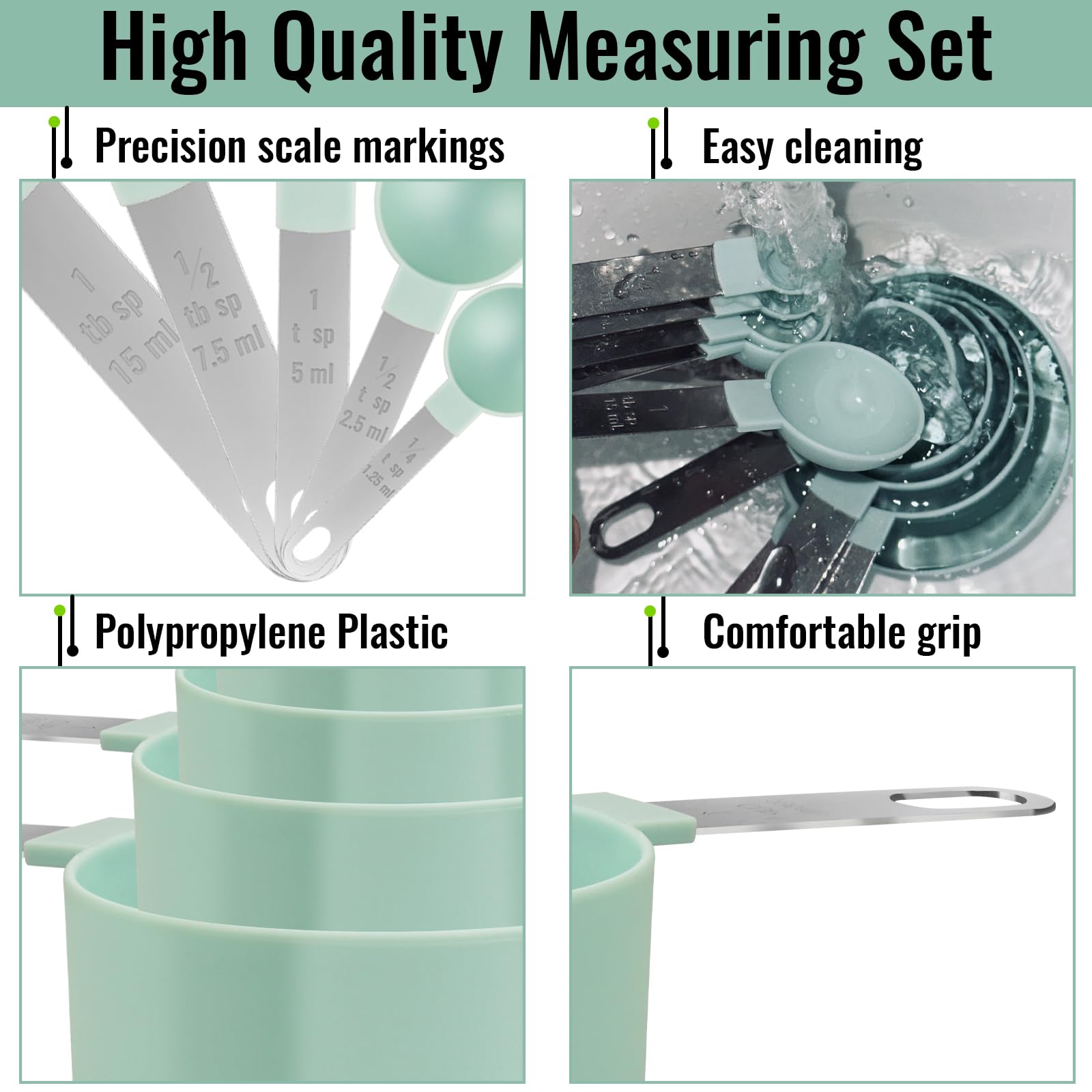 zeyedemo 11PCS Measuring Cups and Spoons Set Durable Stackable Measuring Cup and Spoon Set Plastic Measuring Cup and Spoon with Stainless Steel Handle for Baking Liquid and Solid - Image 3