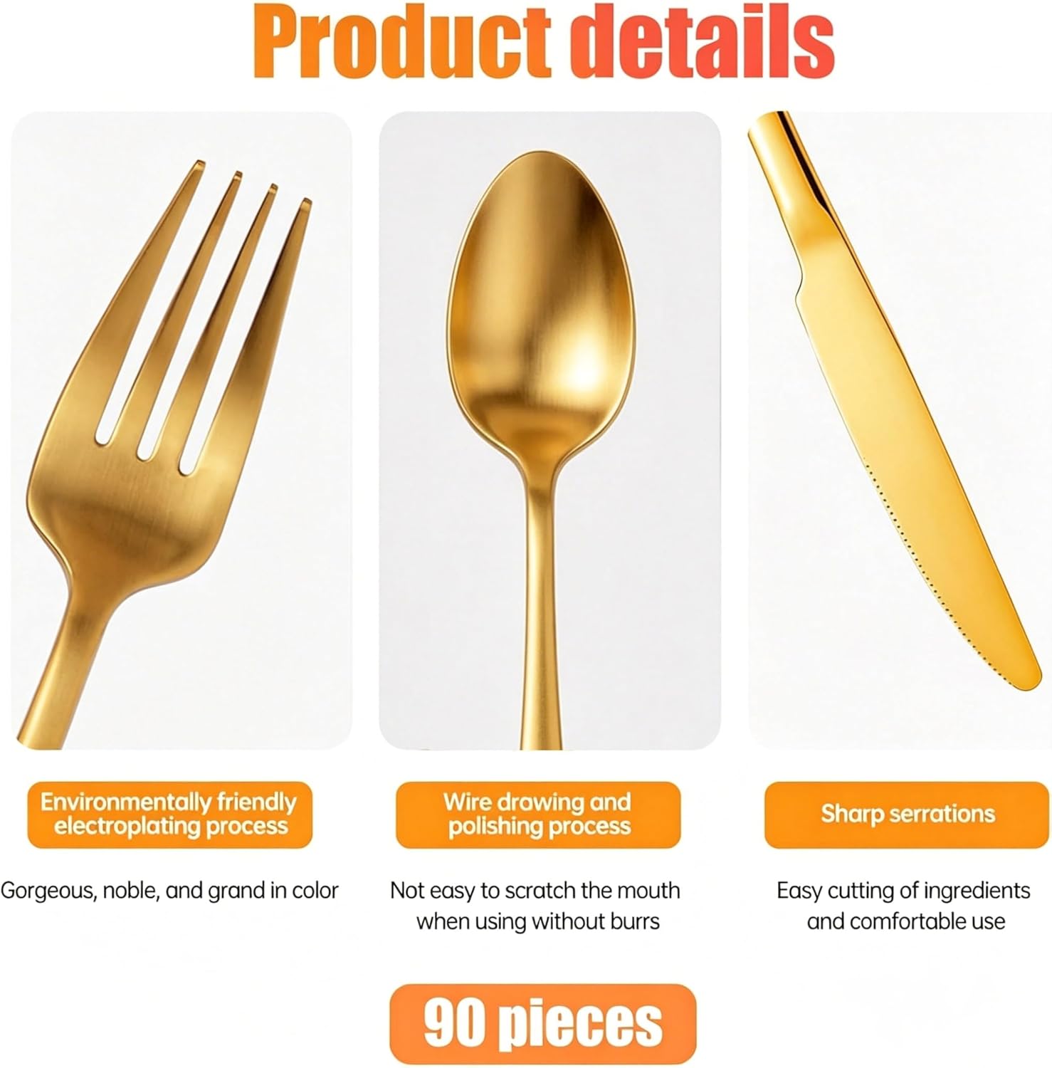 60-Piece Gold Silverware Set for 12 – Stainless Steel Flatware Set with Dinner Forks, Salad Forks, Spoons, Knives & Teaspoons, Luxury Gold Cutlery Set, Dishwasher Safe Utensils for Wedding & Parties